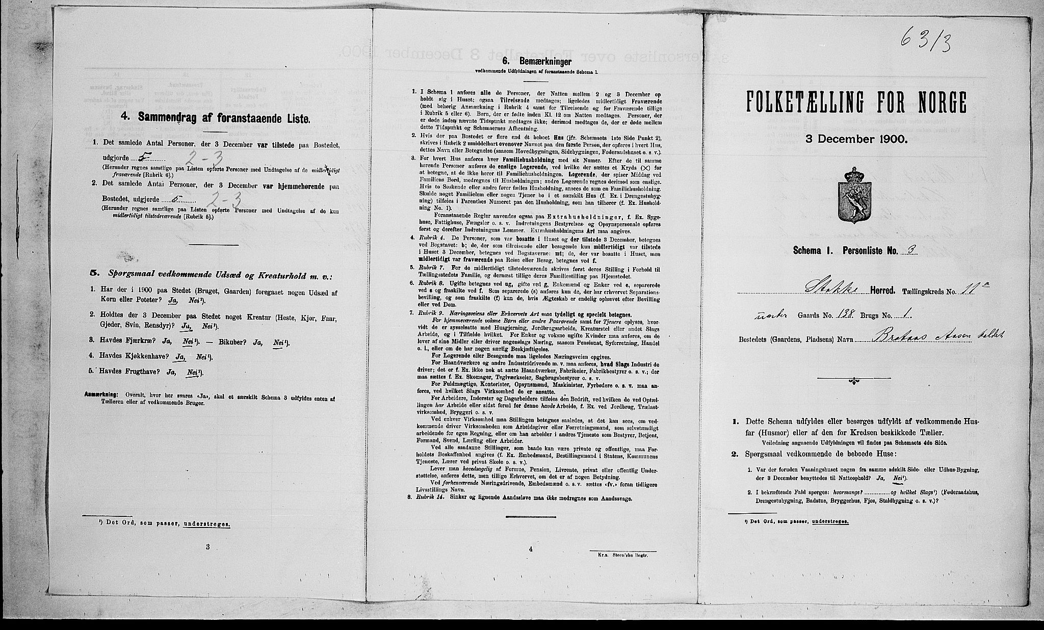 RA, 1900 census for Stokke, 1900, p. 1754