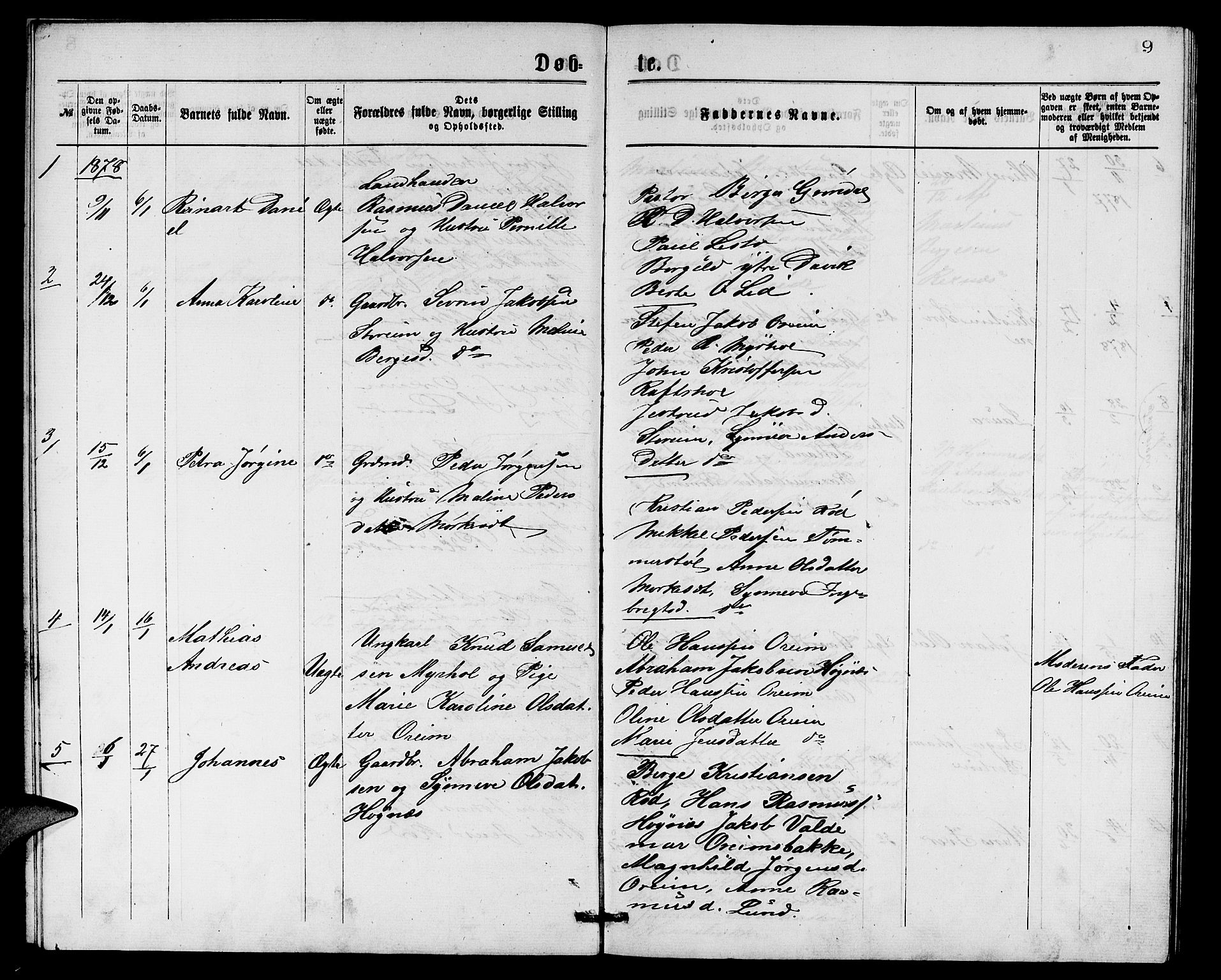 Eid sokneprestembete, AV/SAB-A-82301/H/Hab/Habc/L0001: Parish register (copy) no. C 1, 1877-1886, p. 9