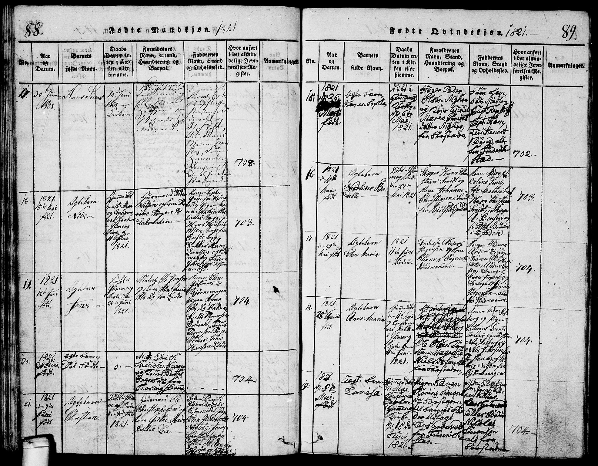 Glemmen prestekontor Kirkebøker, AV/SAO-A-10908/G/Ga/L0001: Parish register (copy) no. 1, 1816-1838, p. 88-89