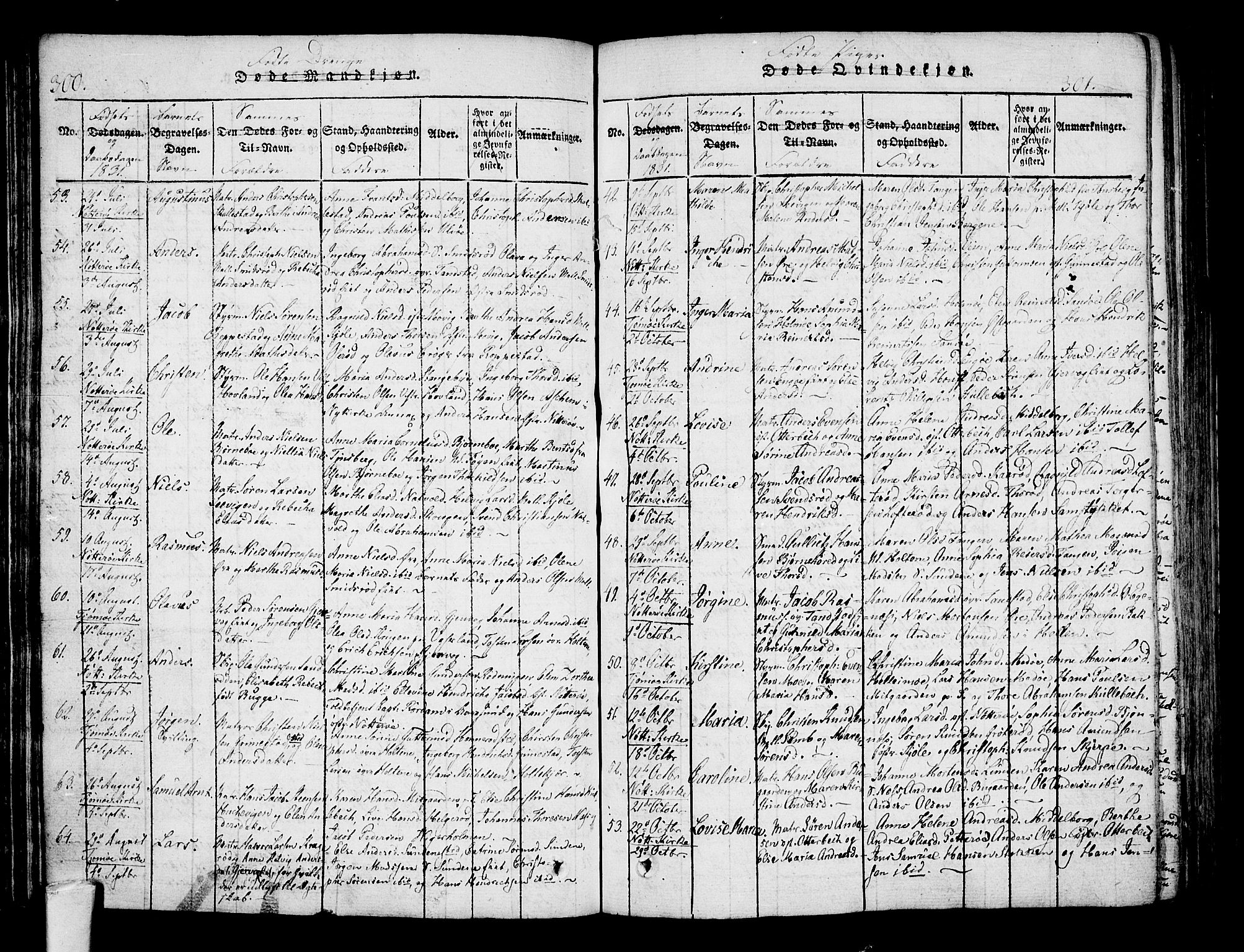 Nøtterøy kirkebøker, AV/SAKO-A-354/F/Fa/L0004: Parish register (official) no. I 4, 1814-1838, p. 300-301