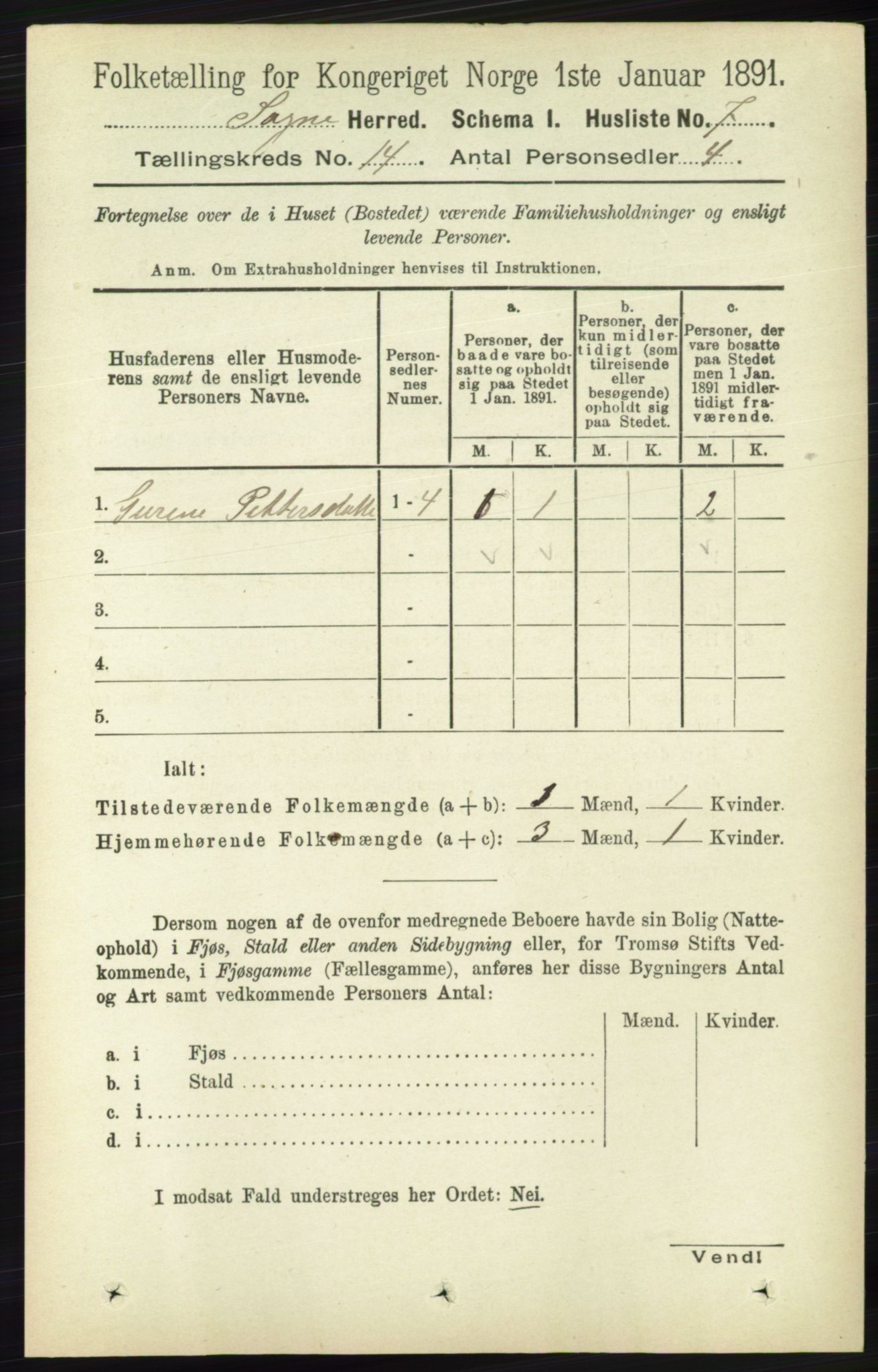 RA, 1891 census for 1018 Søgne, 1891, p. 3333