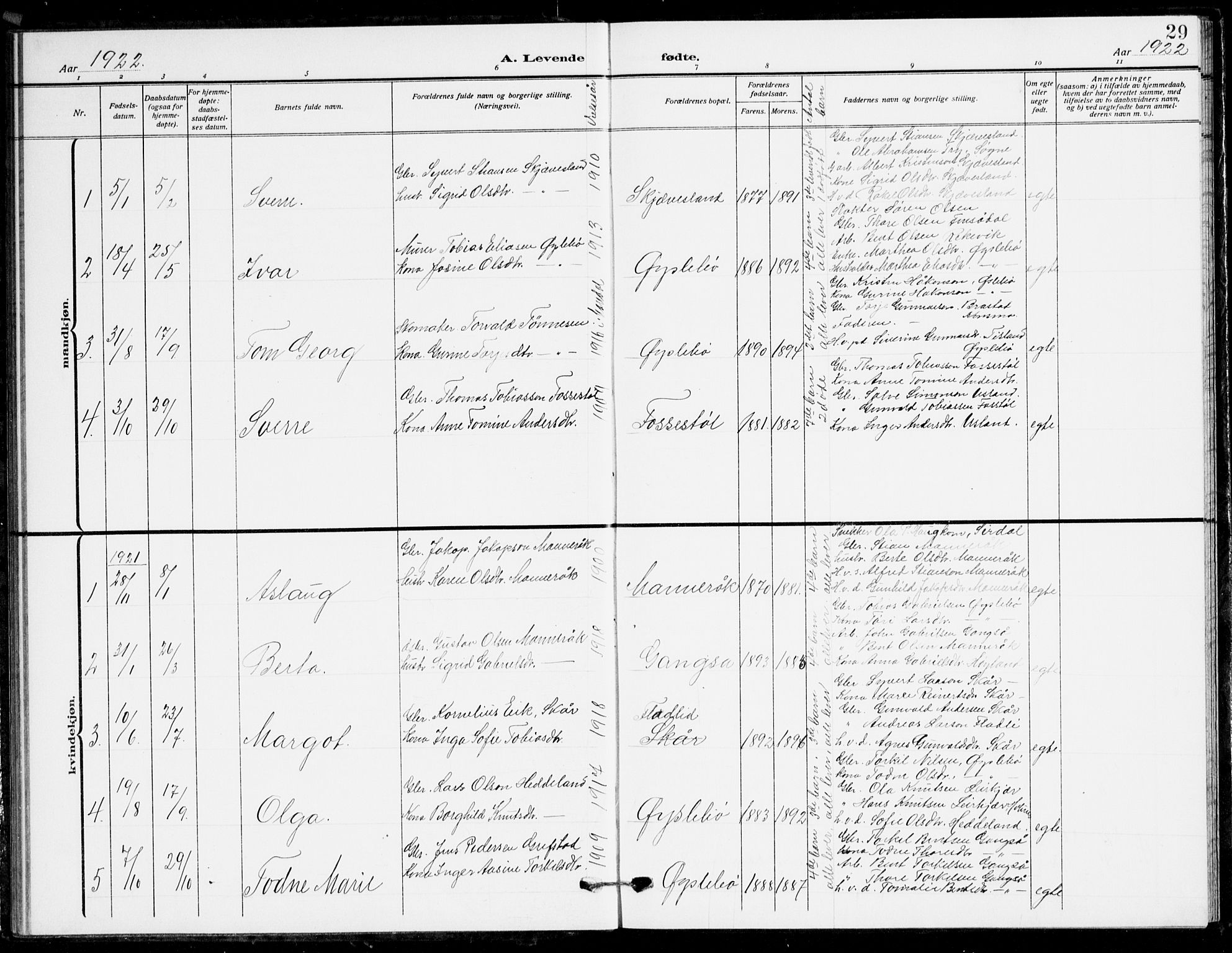 Holum sokneprestkontor, AV/SAK-1111-0022/F/Fb/Fbc/L0004: Parish register (copy) no. B 4, 1908-1930, p. 29