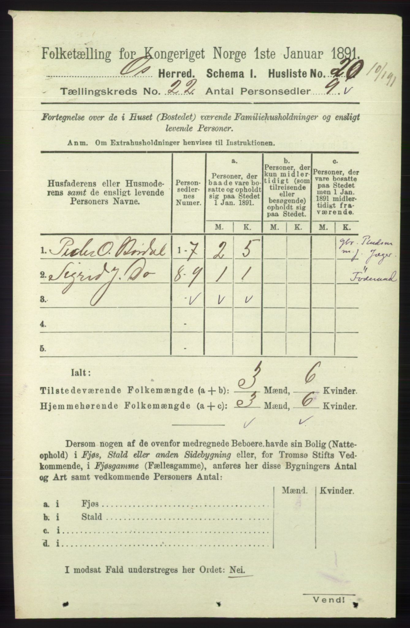 RA, 1891 census for 1243 Os, 1891, p. 4991