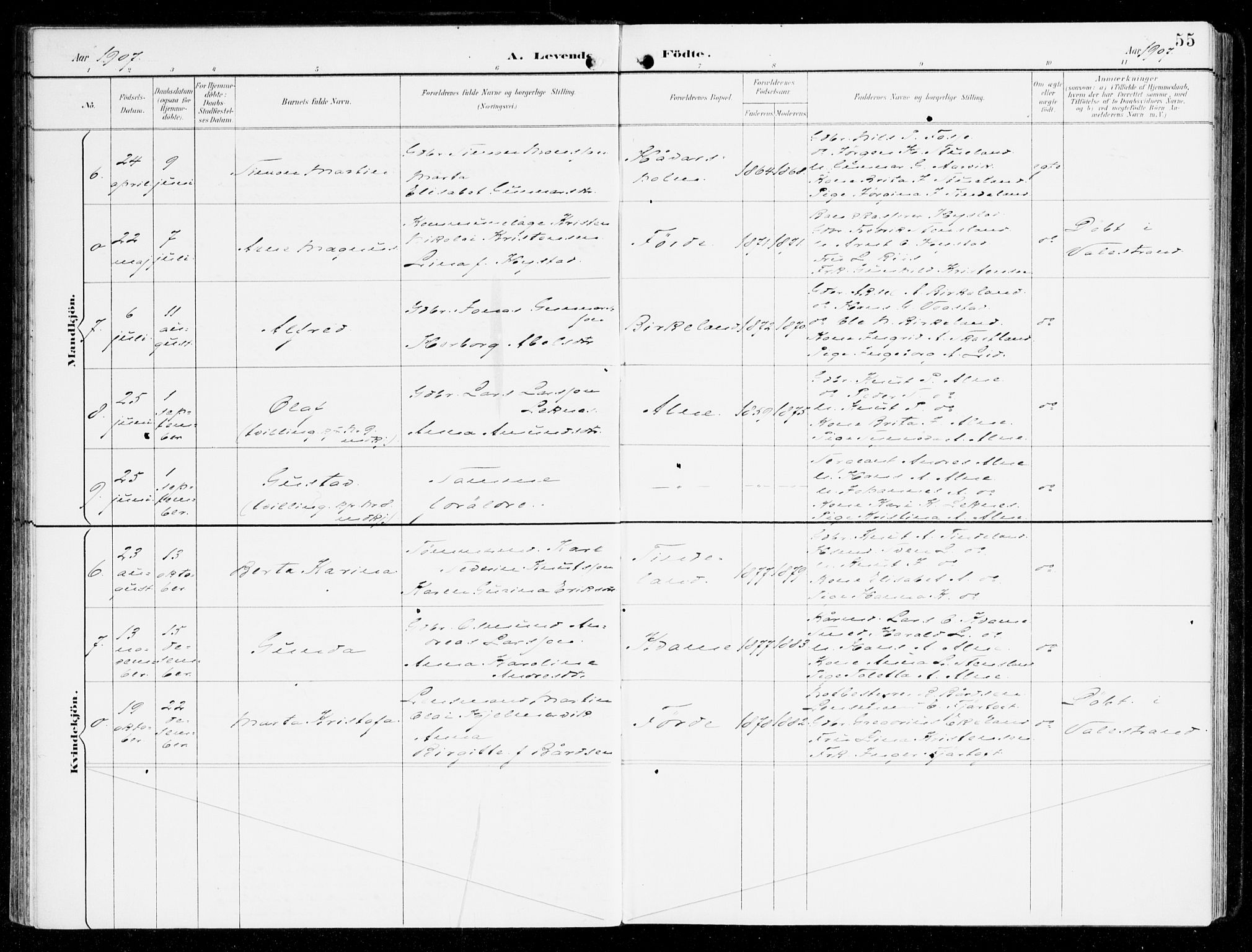 Sveio Sokneprestembete, AV/SAB-A-78501/H/Haa: Parish register (official) no. D 2, 1894-1916, p. 55