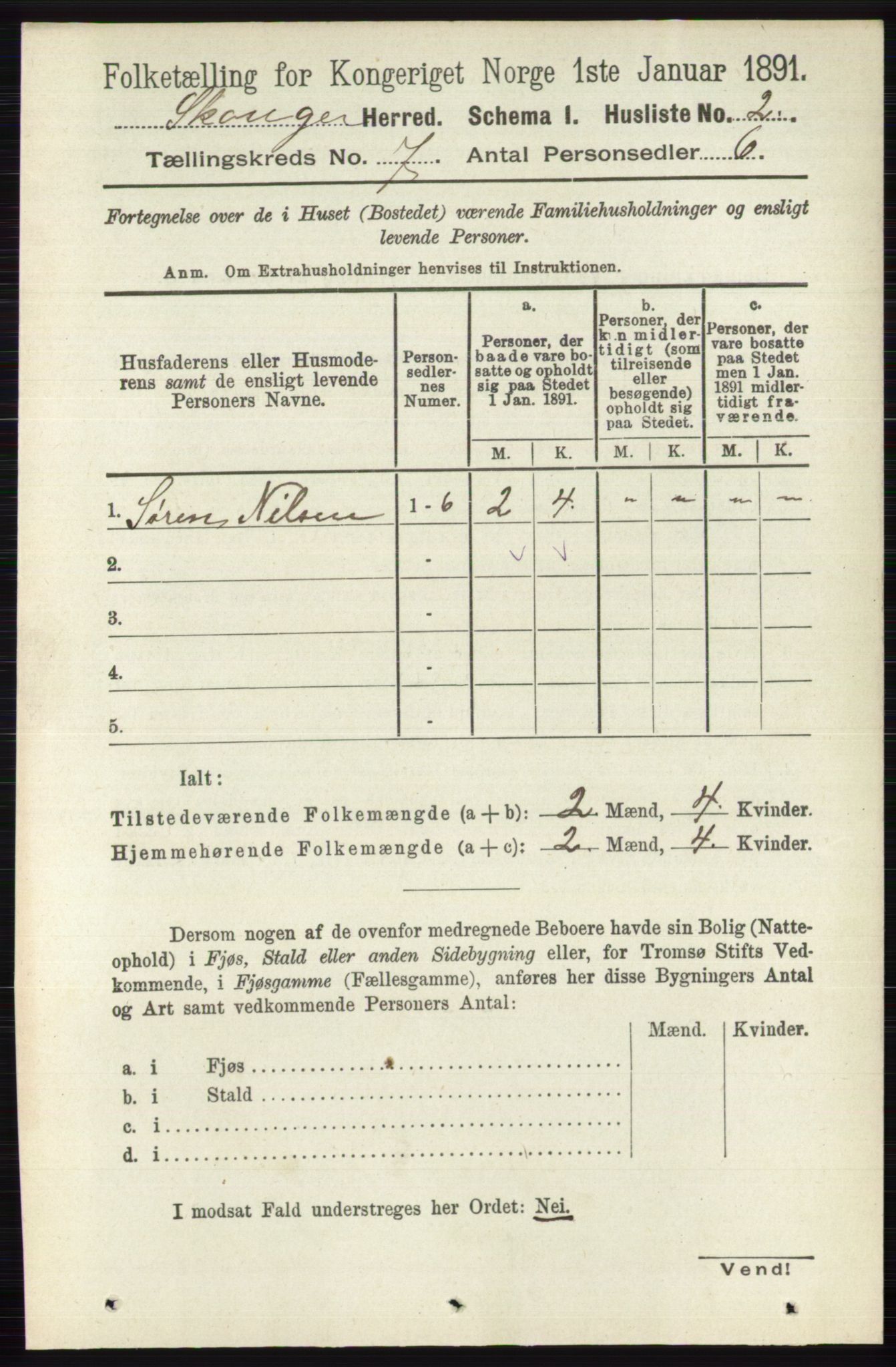 RA, 1891 census for 0712 Skoger, 1891, p. 3742