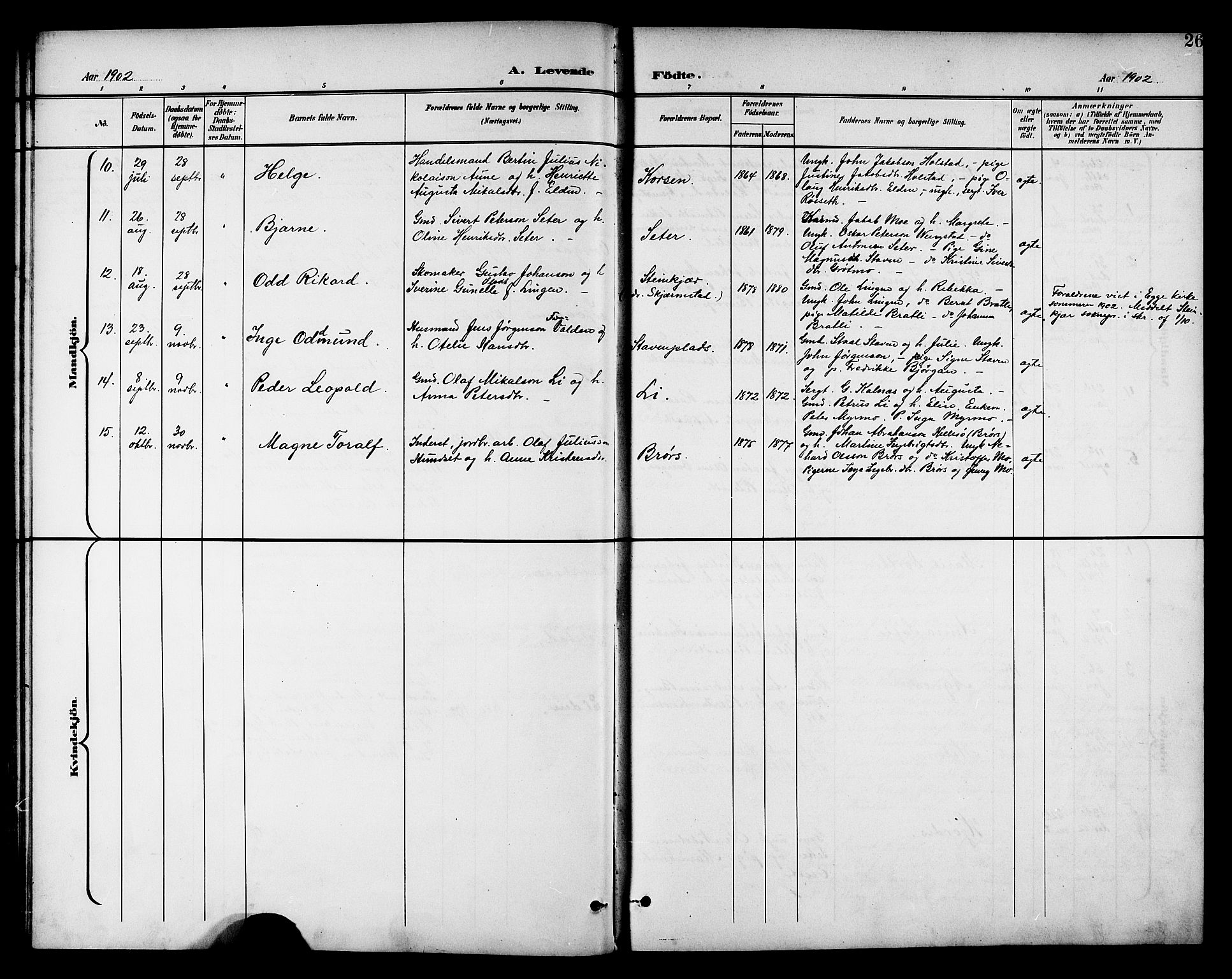 Ministerialprotokoller, klokkerbøker og fødselsregistre - Nord-Trøndelag, AV/SAT-A-1458/742/L0412: Parish register (copy) no. 742C03, 1898-1910, p. 26