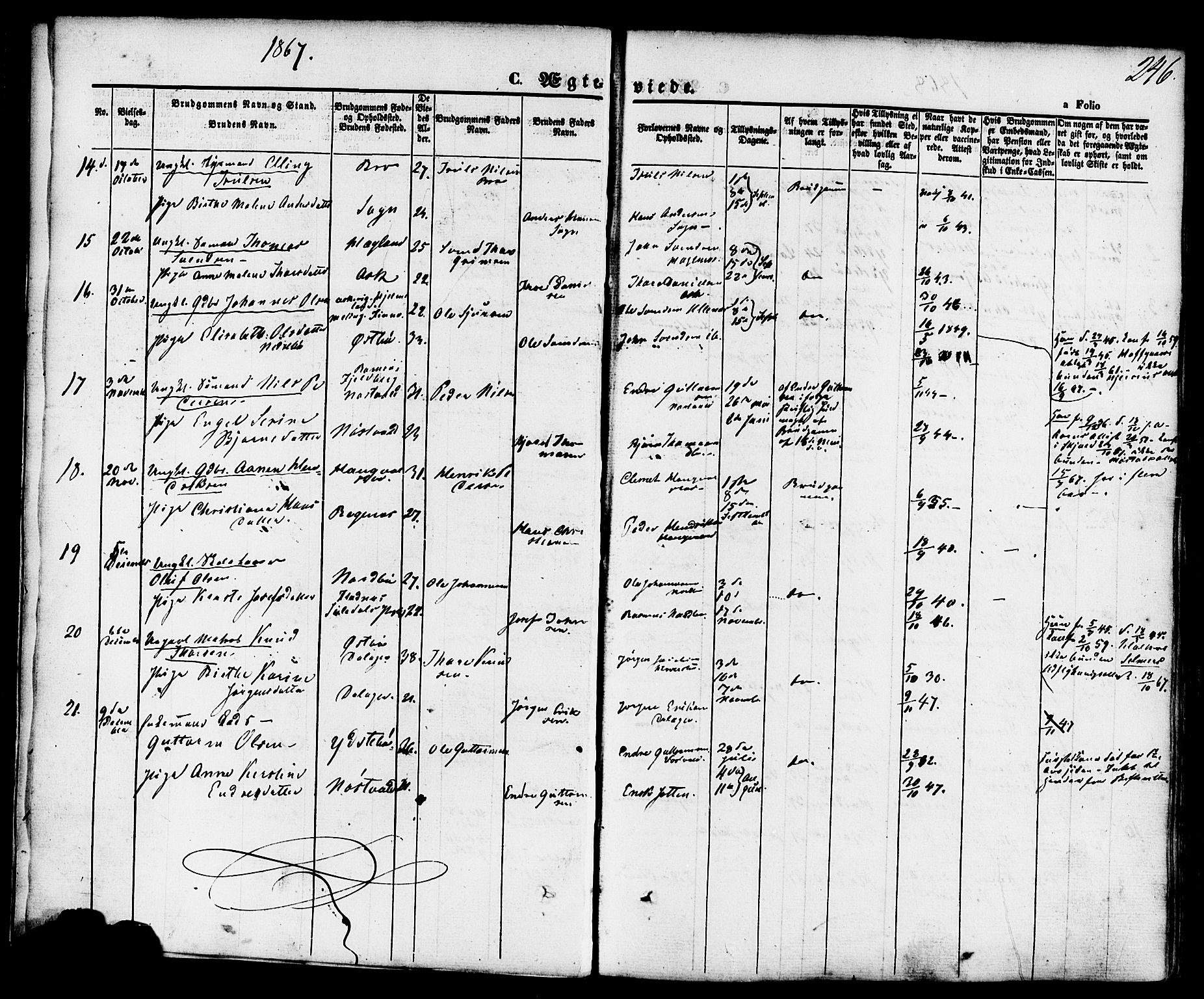 Rennesøy sokneprestkontor, AV/SAST-A -101827/H/Ha/Haa/L0006: Parish register (official) no. A 6, 1860-1878, p. 246