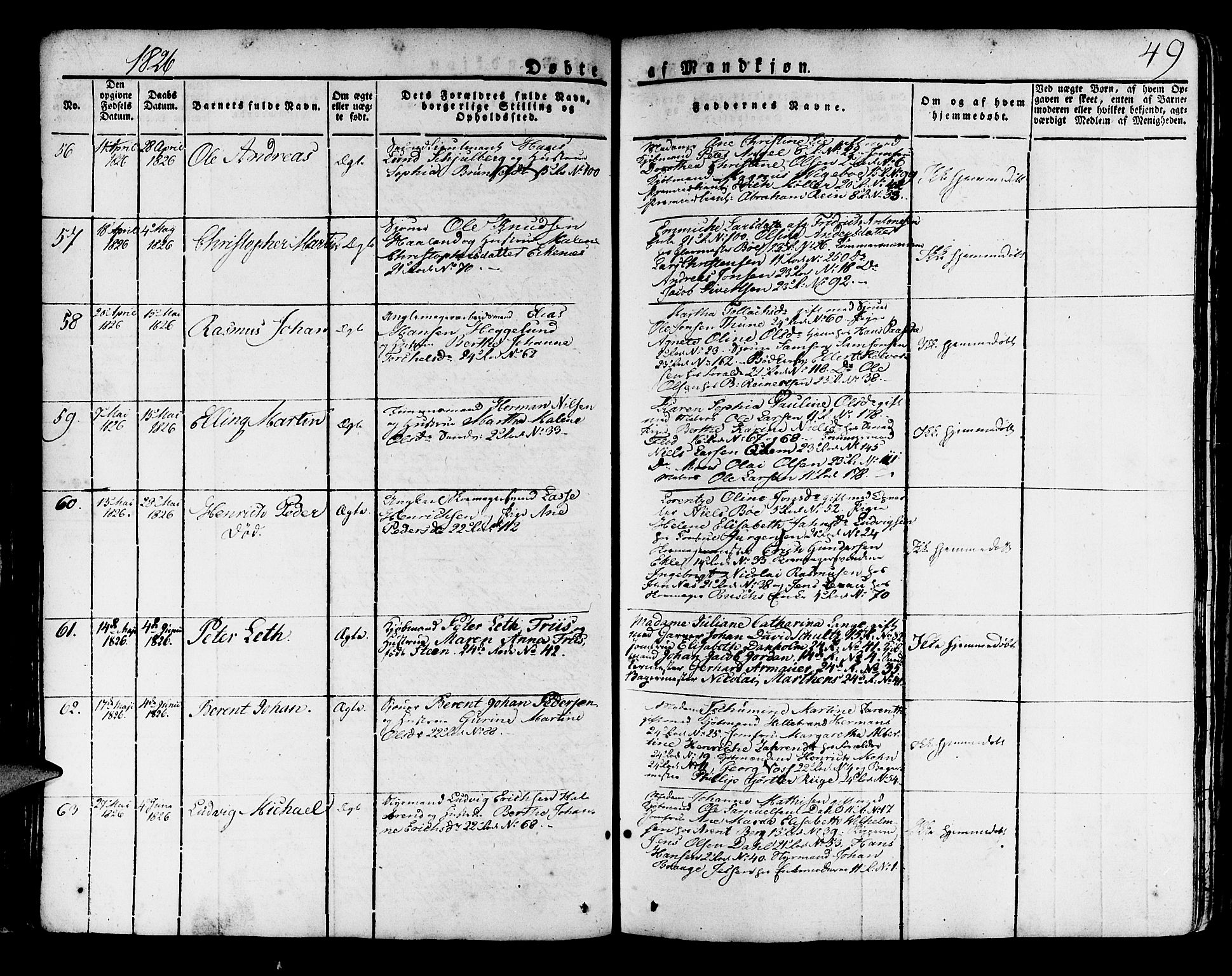 Korskirken sokneprestembete, AV/SAB-A-76101/H/Haa/L0014: Parish register (official) no. A 14, 1823-1835, p. 49