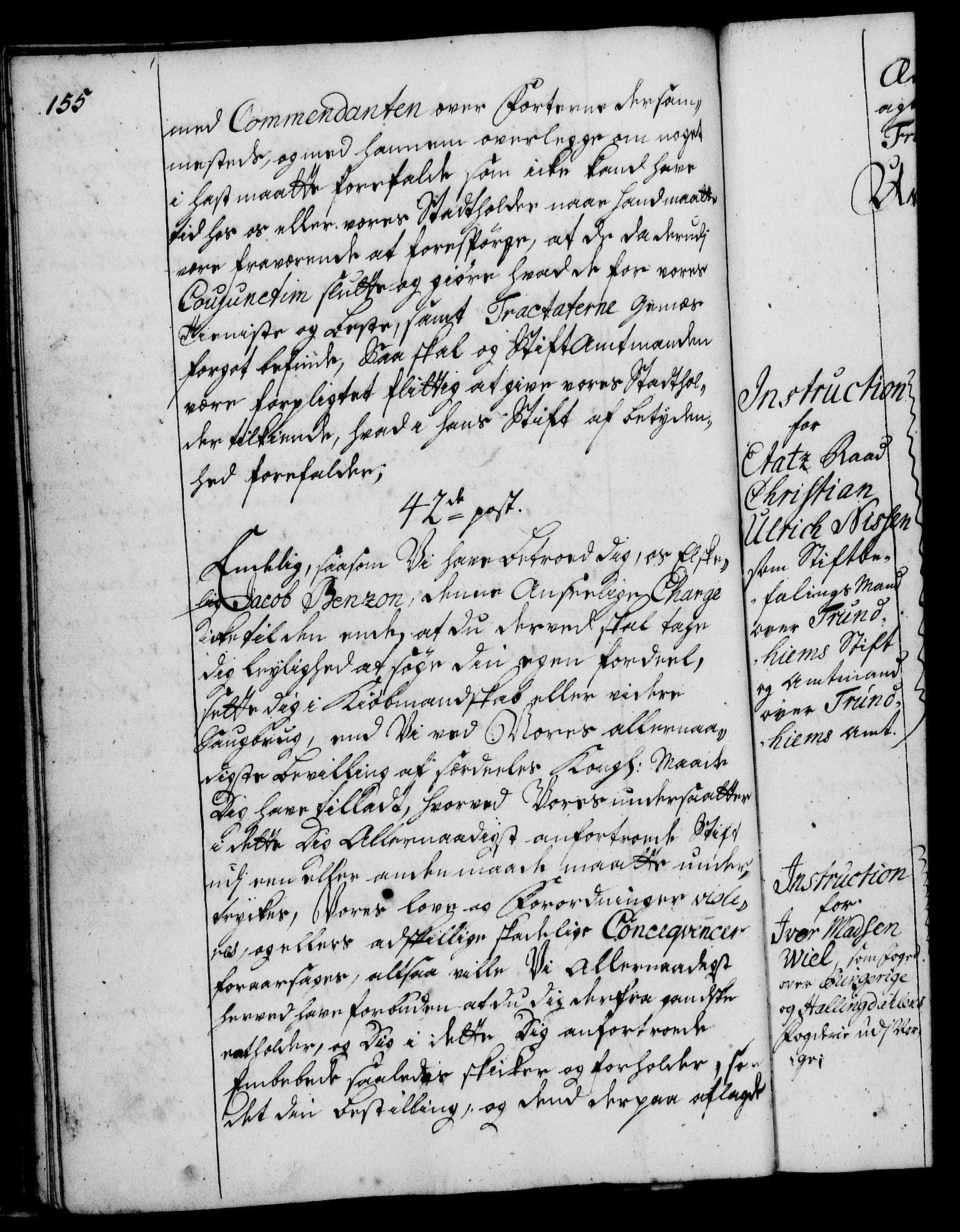Rentekammeret, Kammerkanselliet, RA/EA-3111/G/Gg/Ggi/L0002: Norsk instruksjonsprotokoll med register (merket RK 53.35), 1729-1751, p. 155