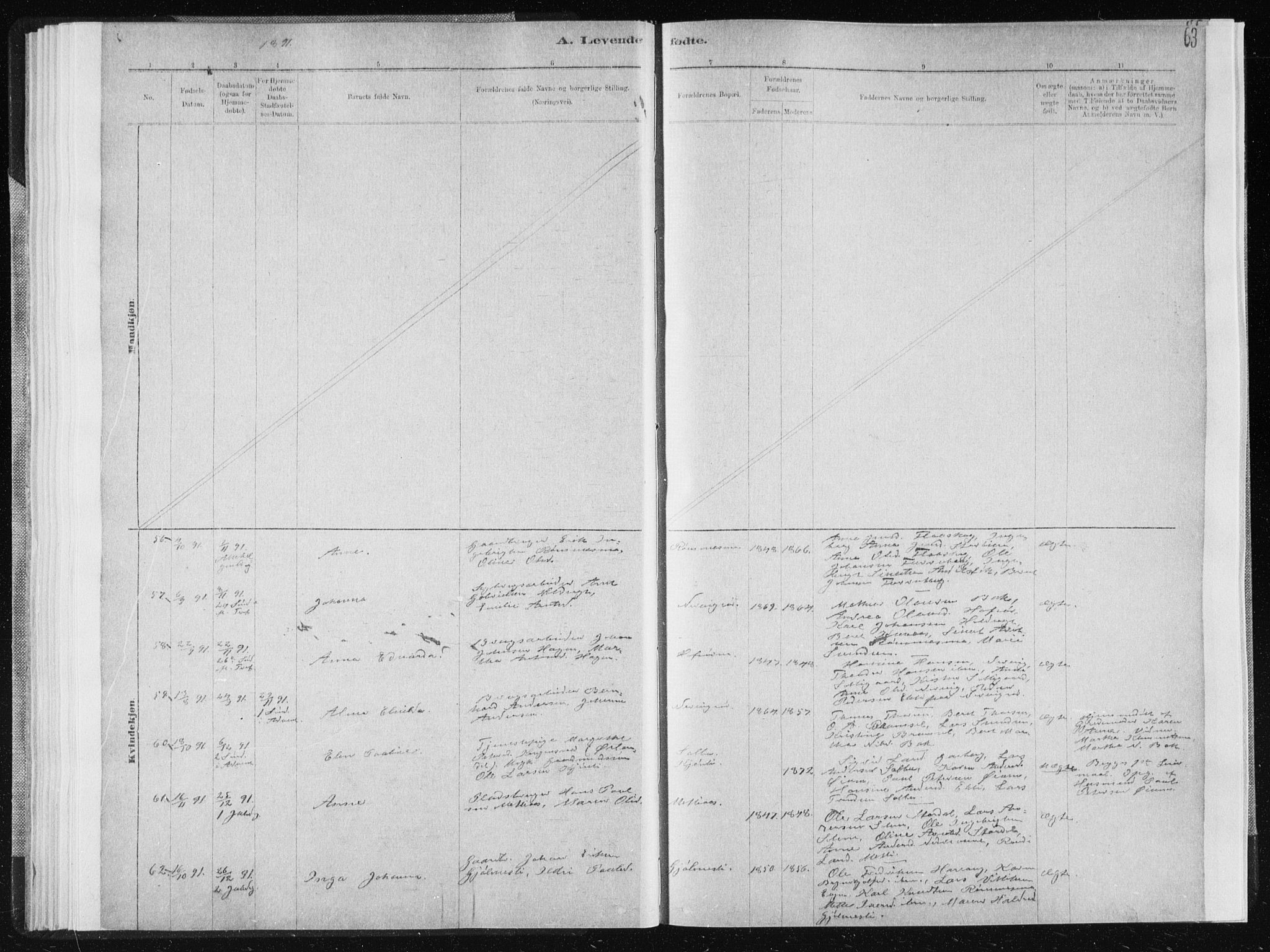 Ministerialprotokoller, klokkerbøker og fødselsregistre - Sør-Trøndelag, SAT/A-1456/668/L0818: Parish register (copy) no. 668C07, 1885-1898, p. 63