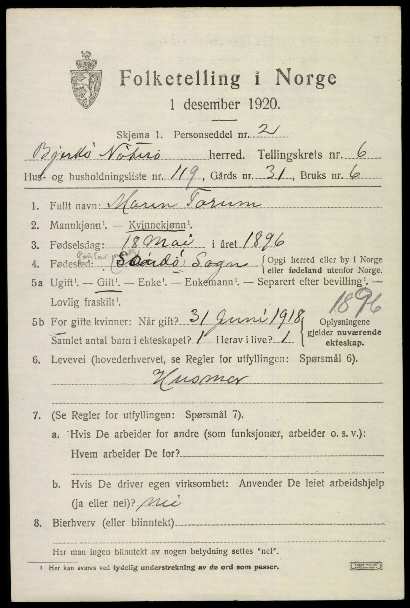 SAKO, 1920 census for Nøtterøy, 1920, p. 9435