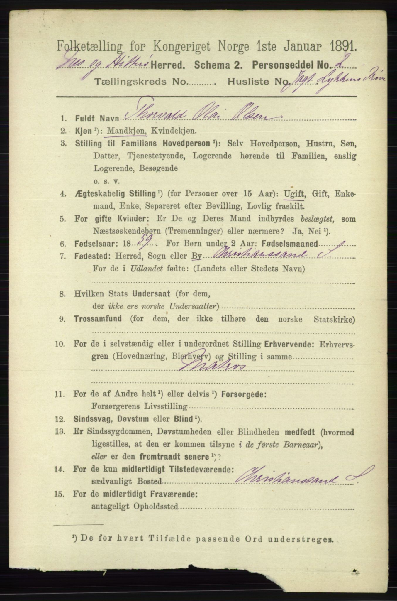 RA, 1891 census for 1043 Hidra og Nes, 1891, p. 4731