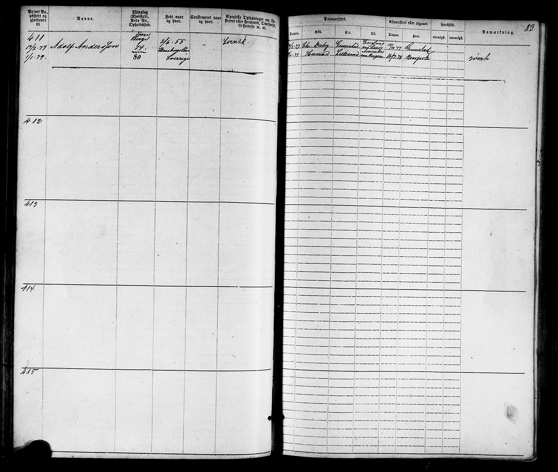 Grimstad mønstringskrets, AV/SAK-2031-0013/F/Fa/L0005: Annotasjonsrulle nr 1-1910 med register, V-18, 1870-1892, p. 106