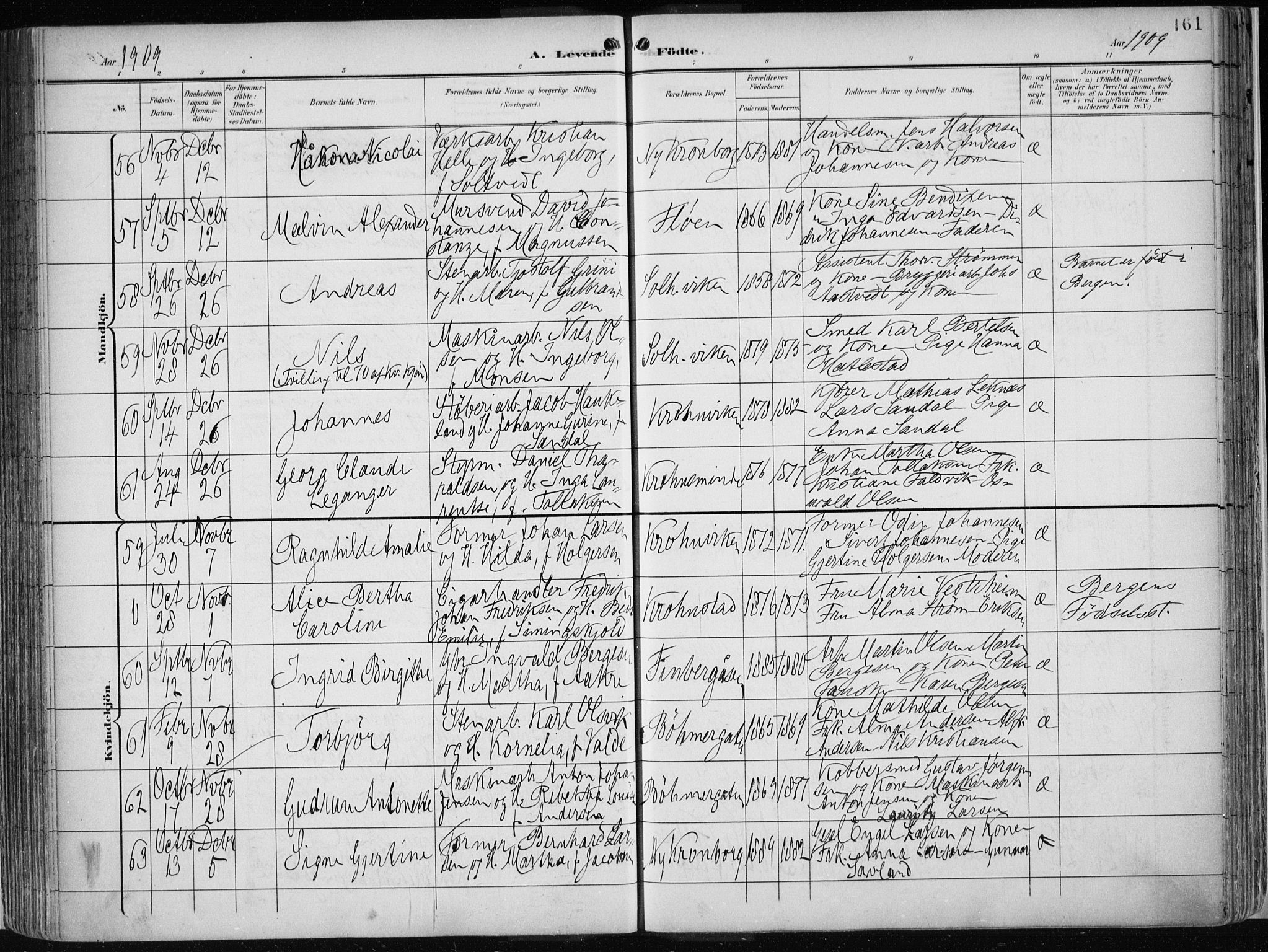 Årstad Sokneprestembete, AV/SAB-A-79301/H/Haa/L0002: Parish register (official) no. A 2, 1899-1914, p. 161