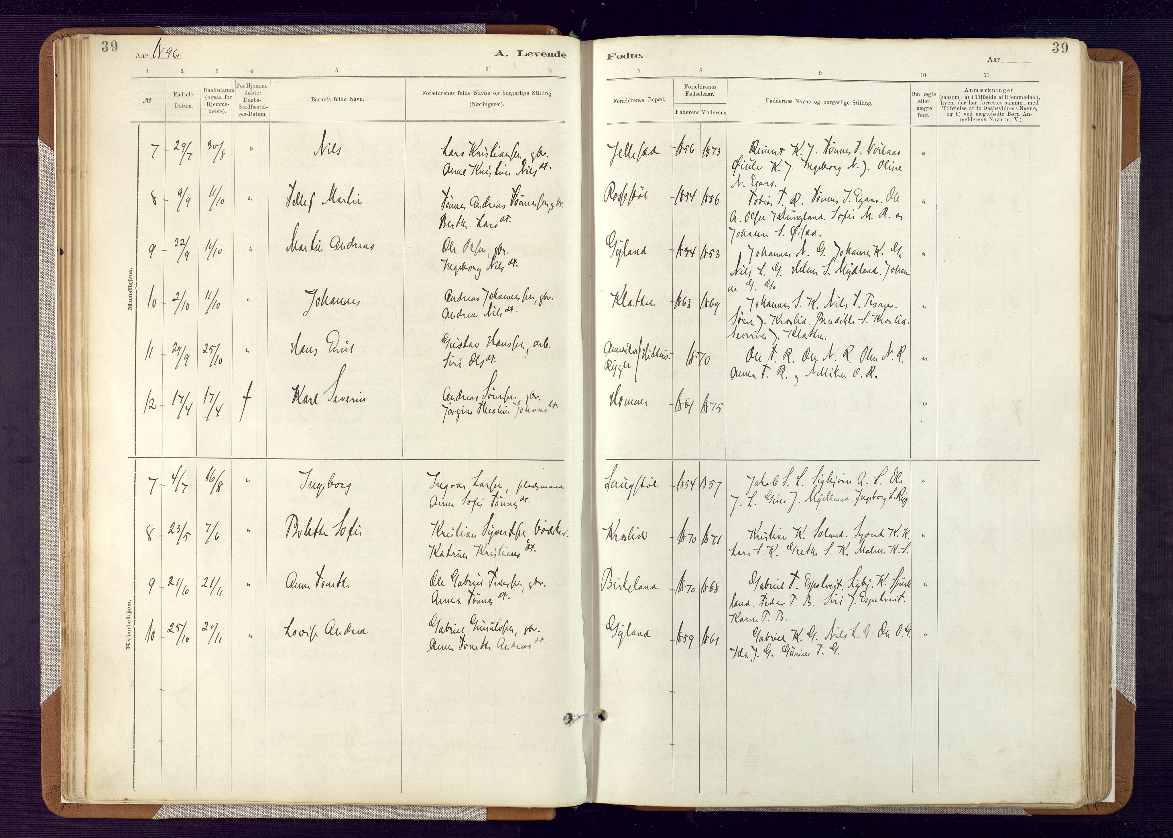 Bakke sokneprestkontor, AV/SAK-1111-0002/F/Fa/Fab/L0003: Parish register (official) no. A 3, 1884-1921, p. 39