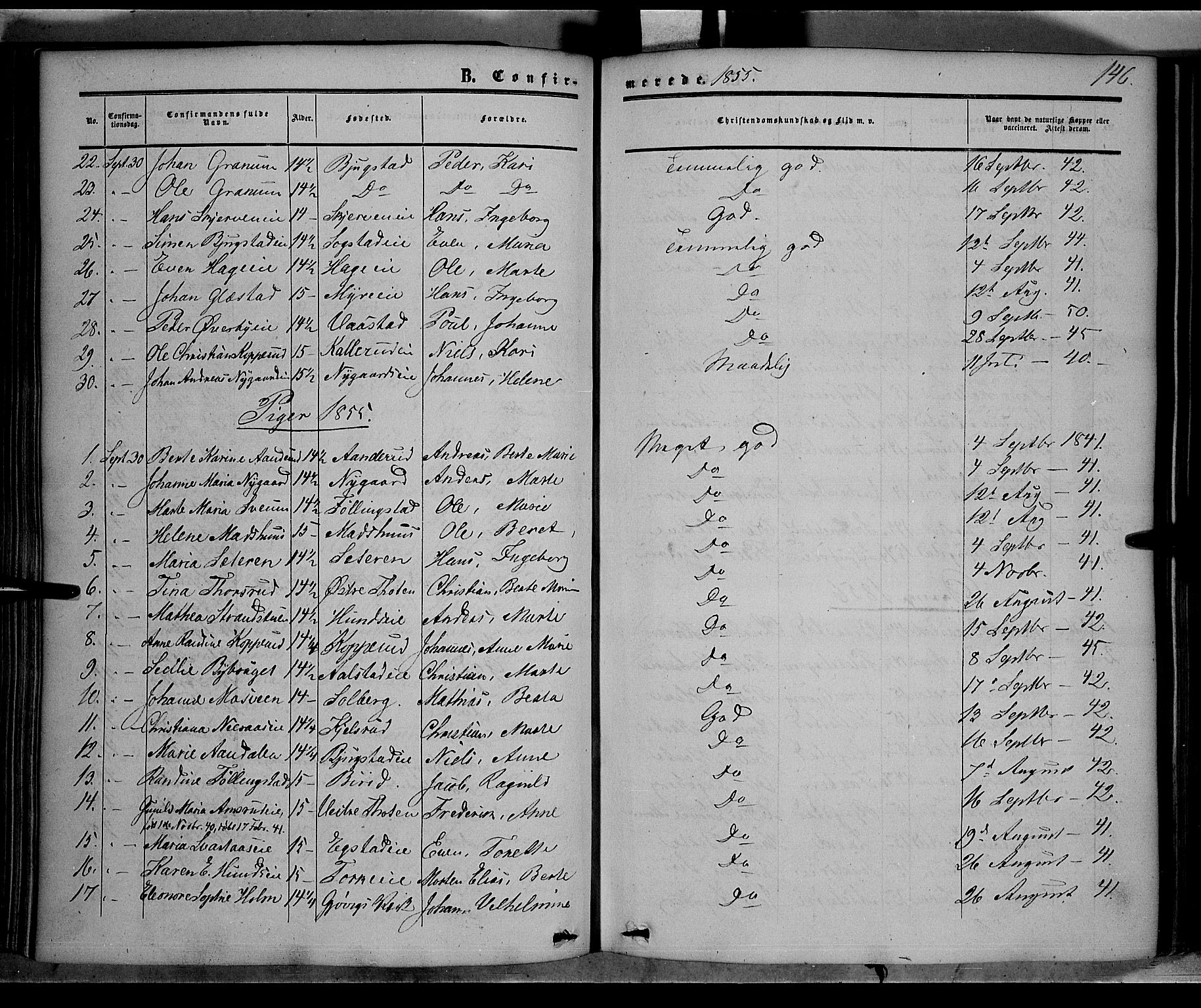 Vardal prestekontor, SAH/PREST-100/H/Ha/Haa/L0006: Parish register (official) no. 6, 1854-1866, p. 146