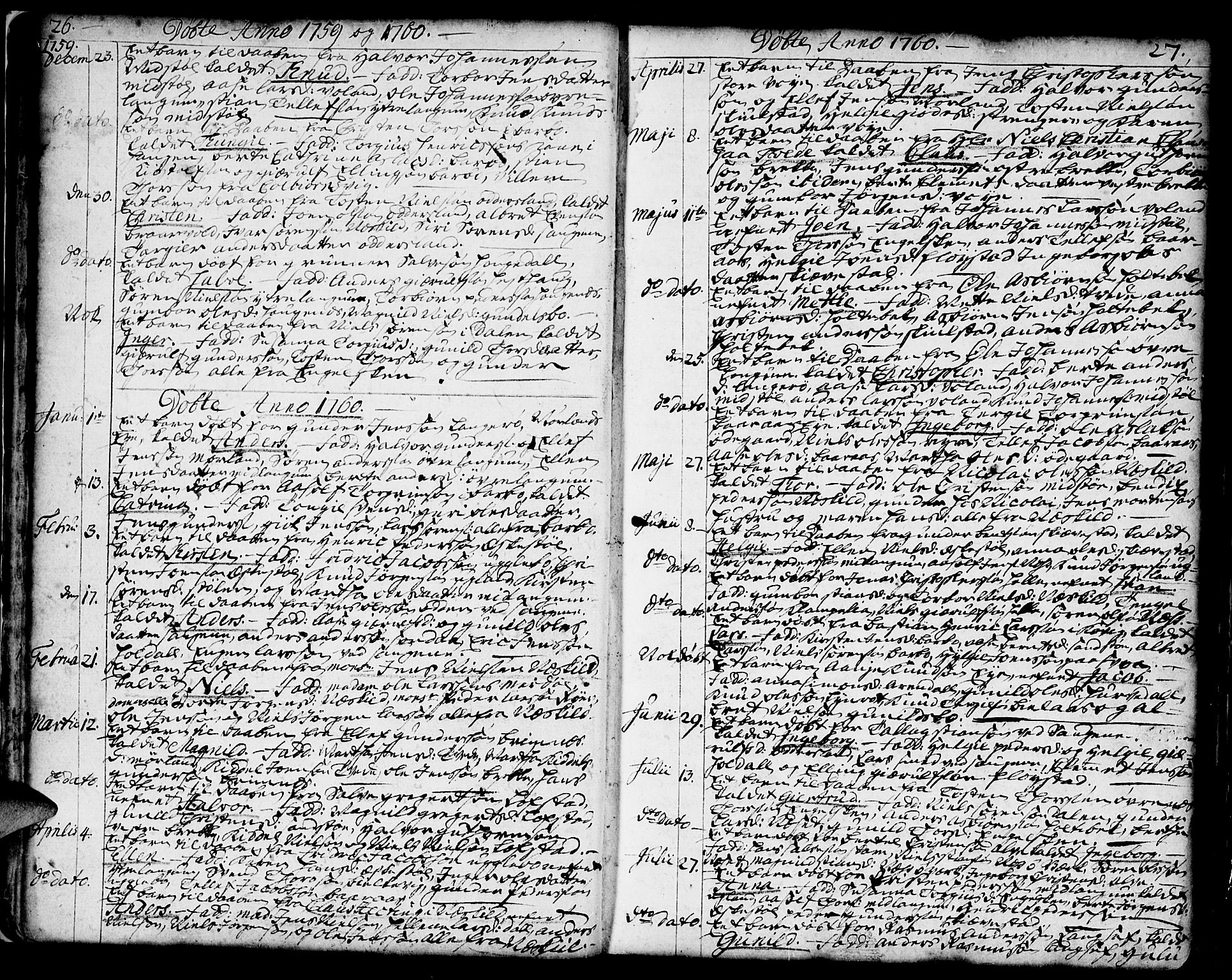 Austre Moland sokneprestkontor, SAK/1111-0001/F/Fa/Faa/L0002: Parish register (official) no. A 2, 1747-1808, p. 26-27