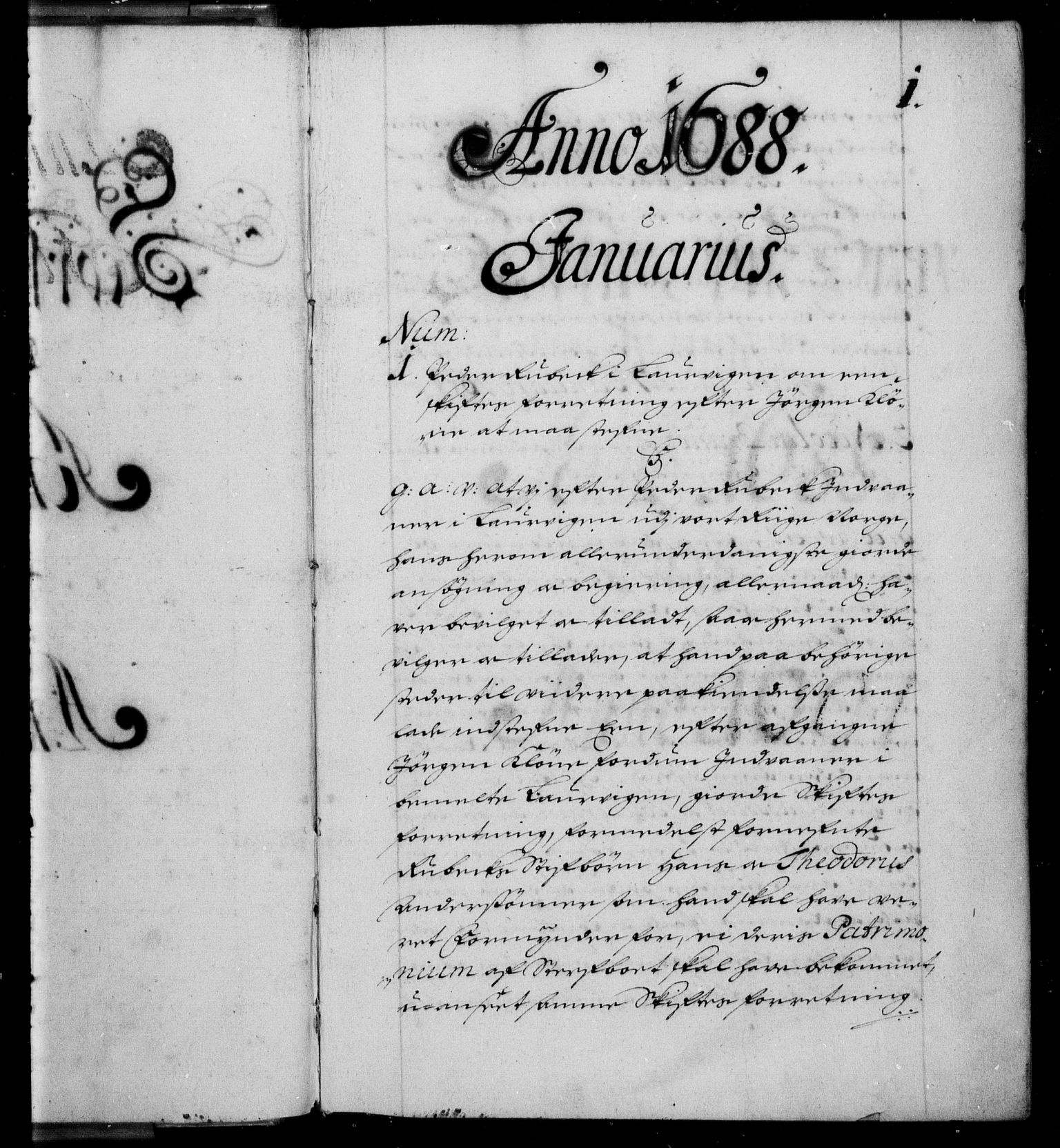 Danske Kanselli 1572-1799, RA/EA-3023/F/Fc/Fca/Fcaa/L0015: Norske registre (mikrofilm), 1688-1691, p. 1a