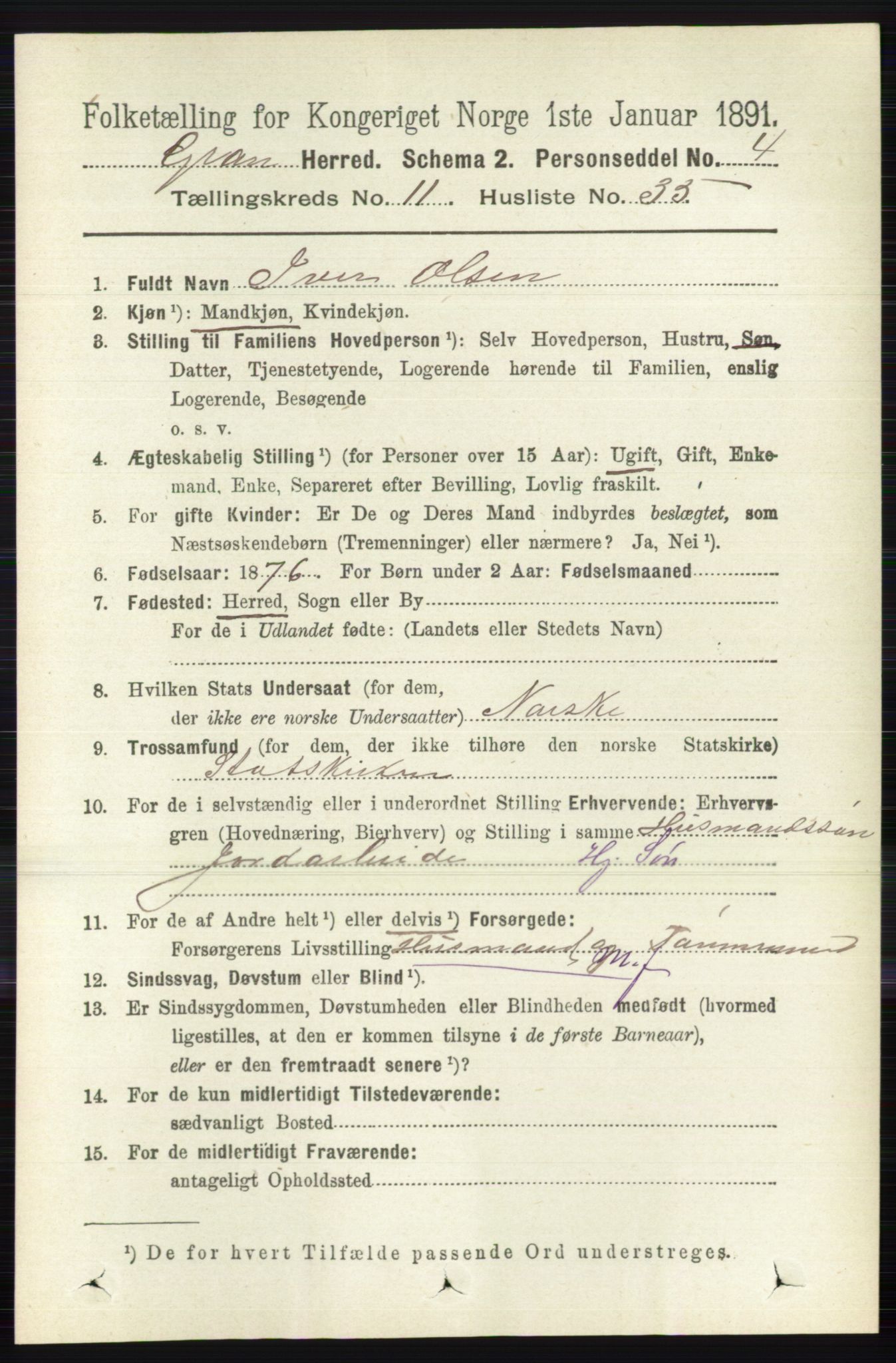 RA, 1891 census for 0534 Gran, 1891, p. 5689