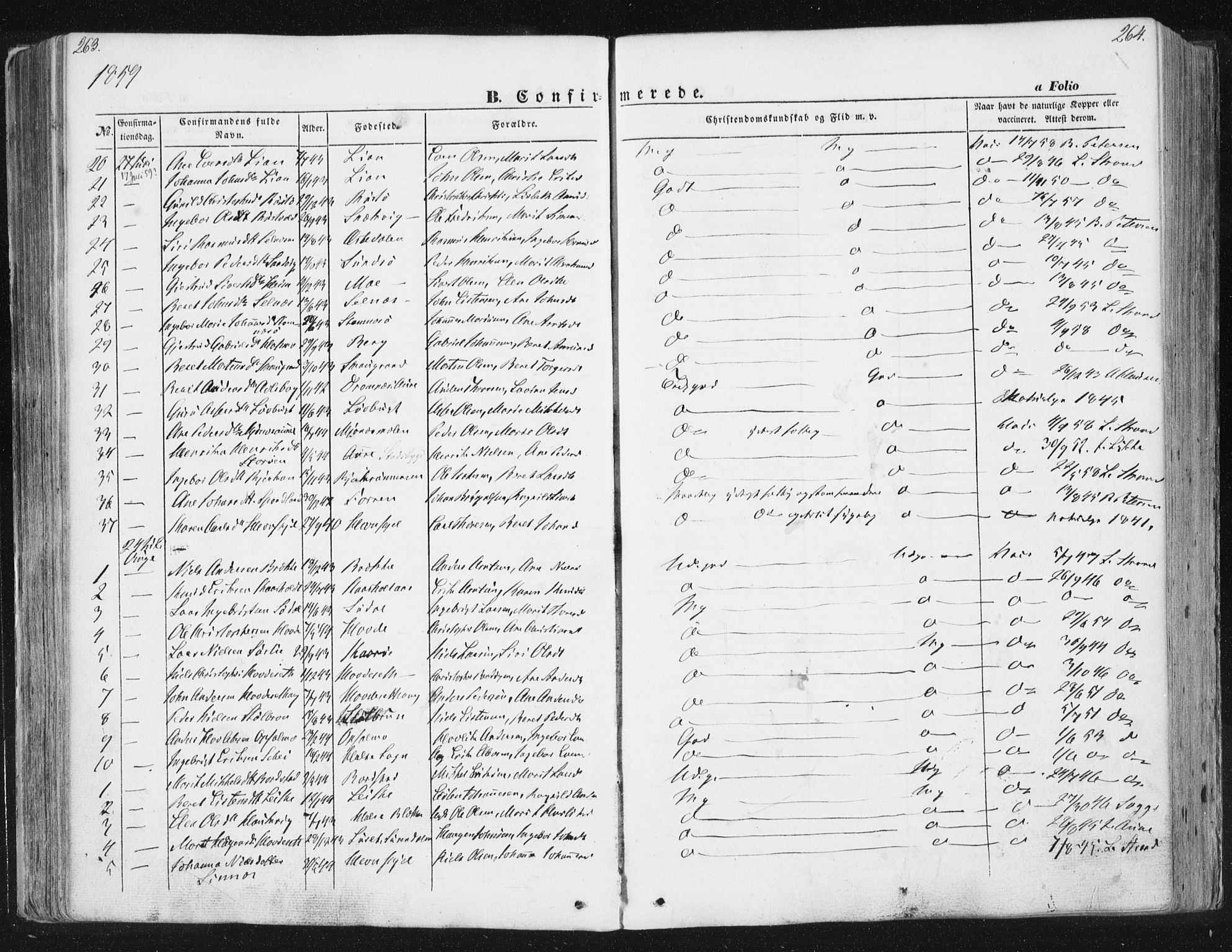 Ministerialprotokoller, klokkerbøker og fødselsregistre - Sør-Trøndelag, AV/SAT-A-1456/630/L0494: Parish register (official) no. 630A07, 1852-1868, p. 263-264