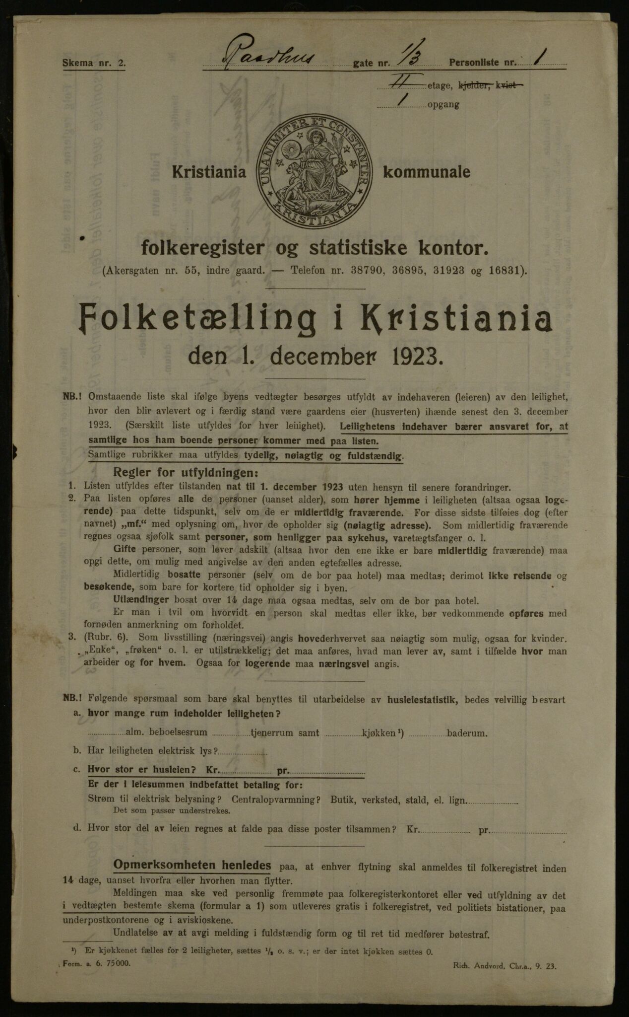 OBA, Municipal Census 1923 for Kristiania, 1923, p. 95306