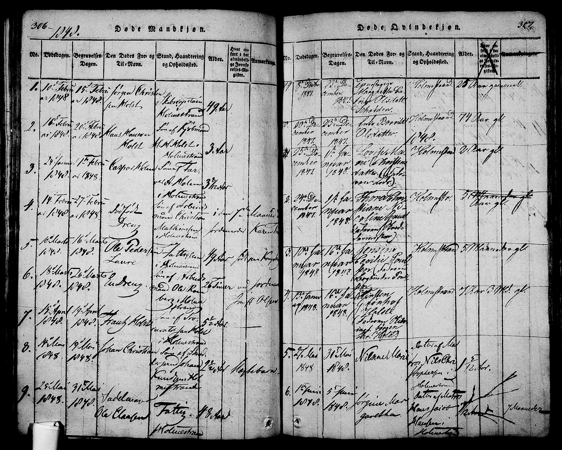 Holmestrand kirkebøker, SAKO/A-346/G/Ga/L0001: Parish register (copy) no. 1, 1814-1848, p. 306-307