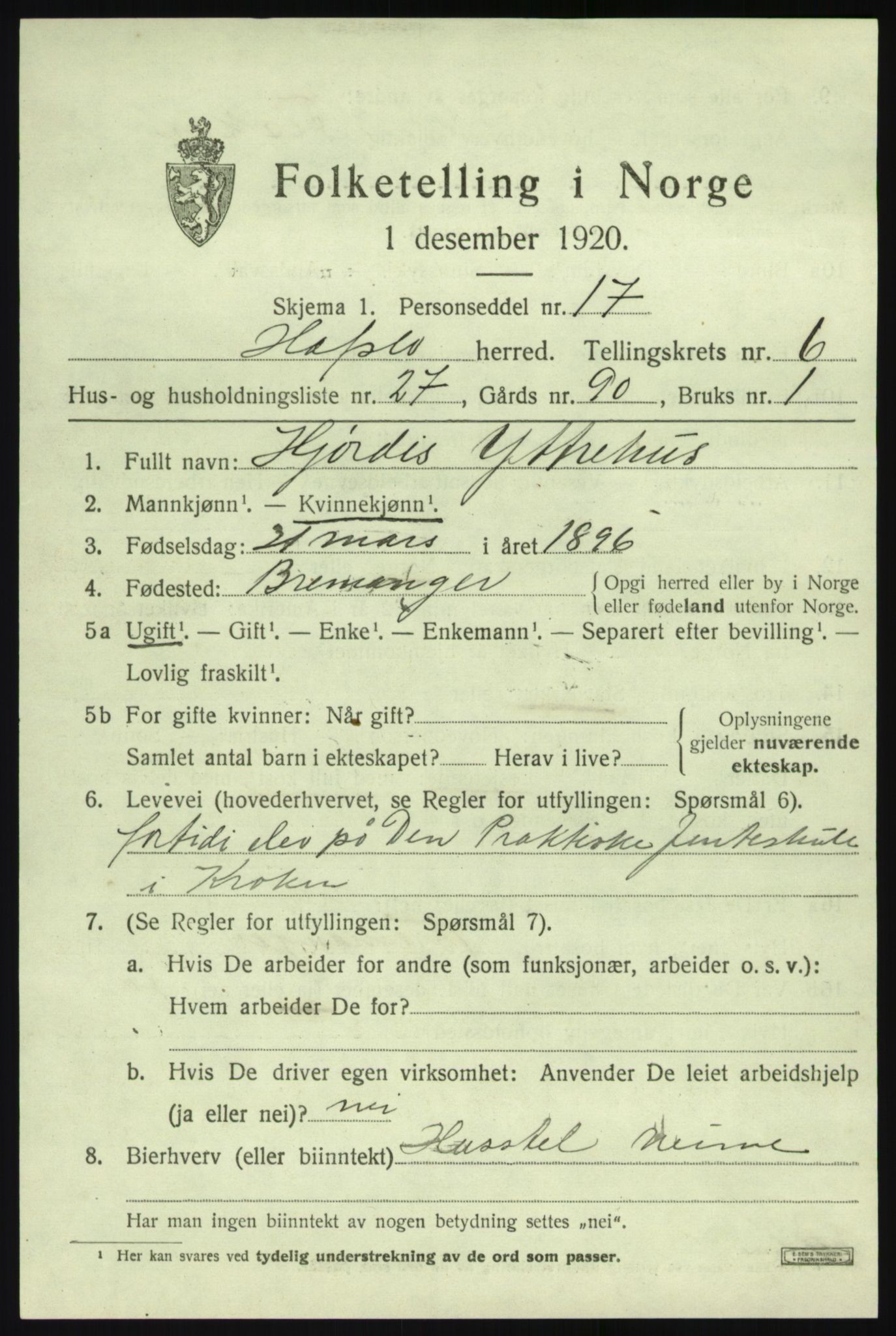 SAB, 1920 census for Hafslo, 1920, p. 4848