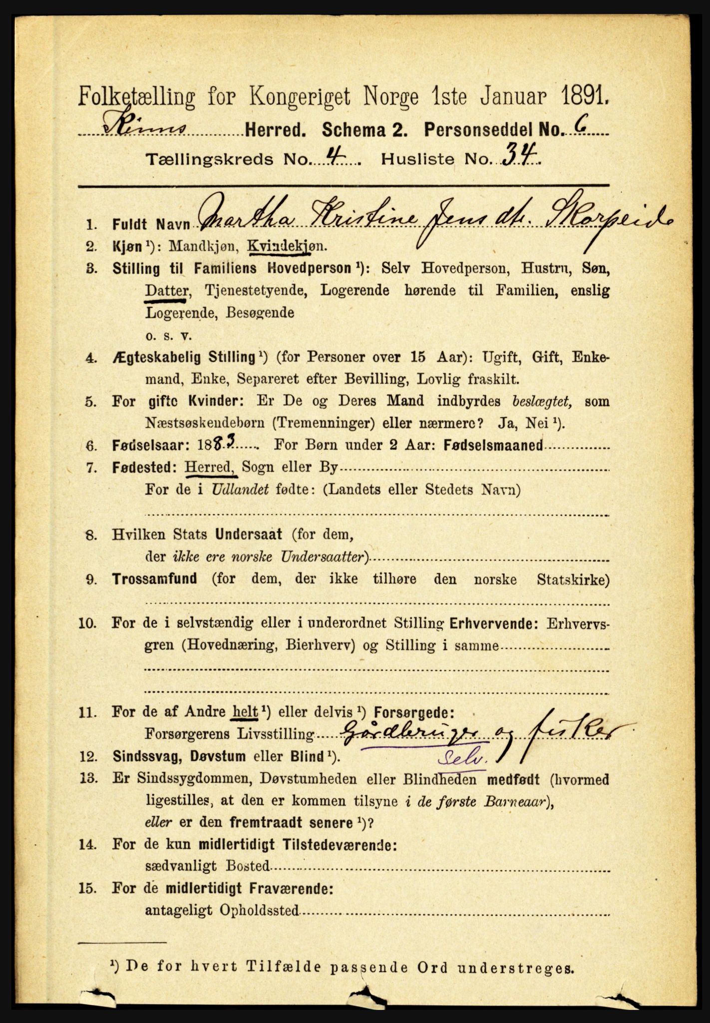 RA, 1891 census for 1437 Kinn, 1891, p. 1518