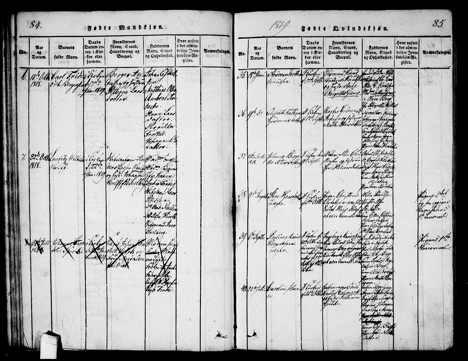 Halden prestekontor Kirkebøker, AV/SAO-A-10909/G/Ga/L0001: Parish register (copy) no. 1, 1815-1833, p. 84-85