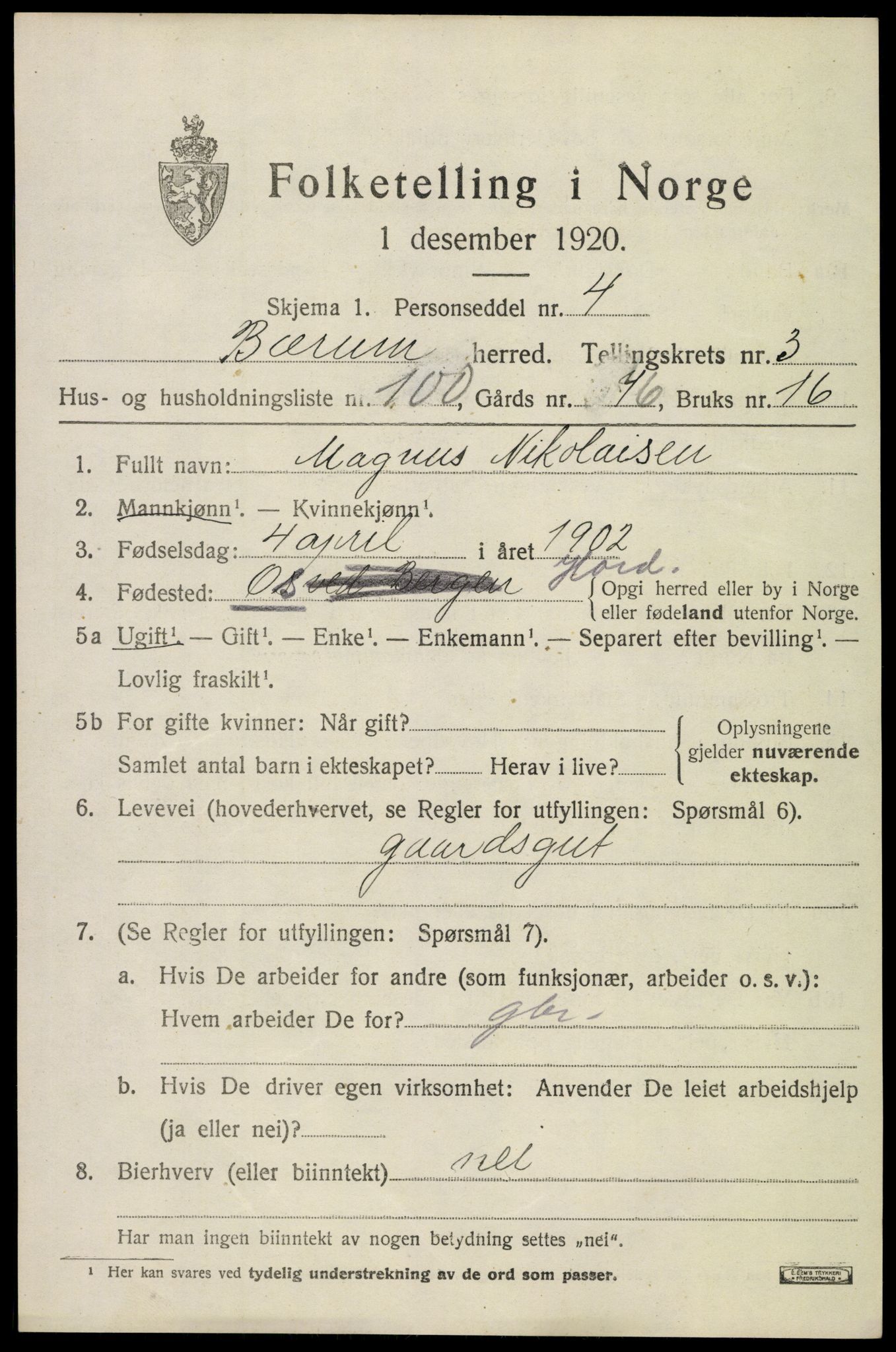 SAO, 1920 census for Bærum, 1920, p. 8744