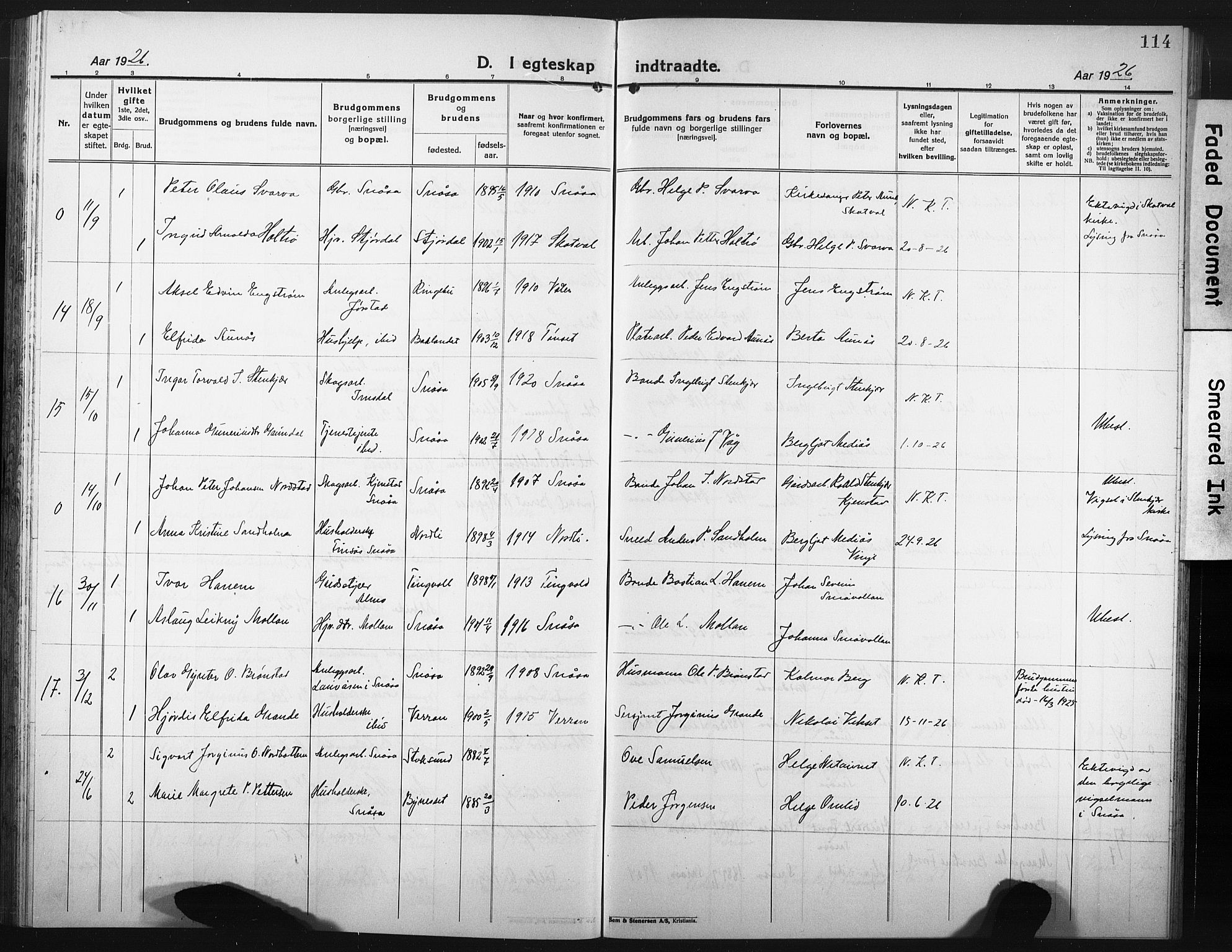 Ministerialprotokoller, klokkerbøker og fødselsregistre - Nord-Trøndelag, SAT/A-1458/749/L0480: Parish register (copy) no. 749C02, 1924-1932, p. 114