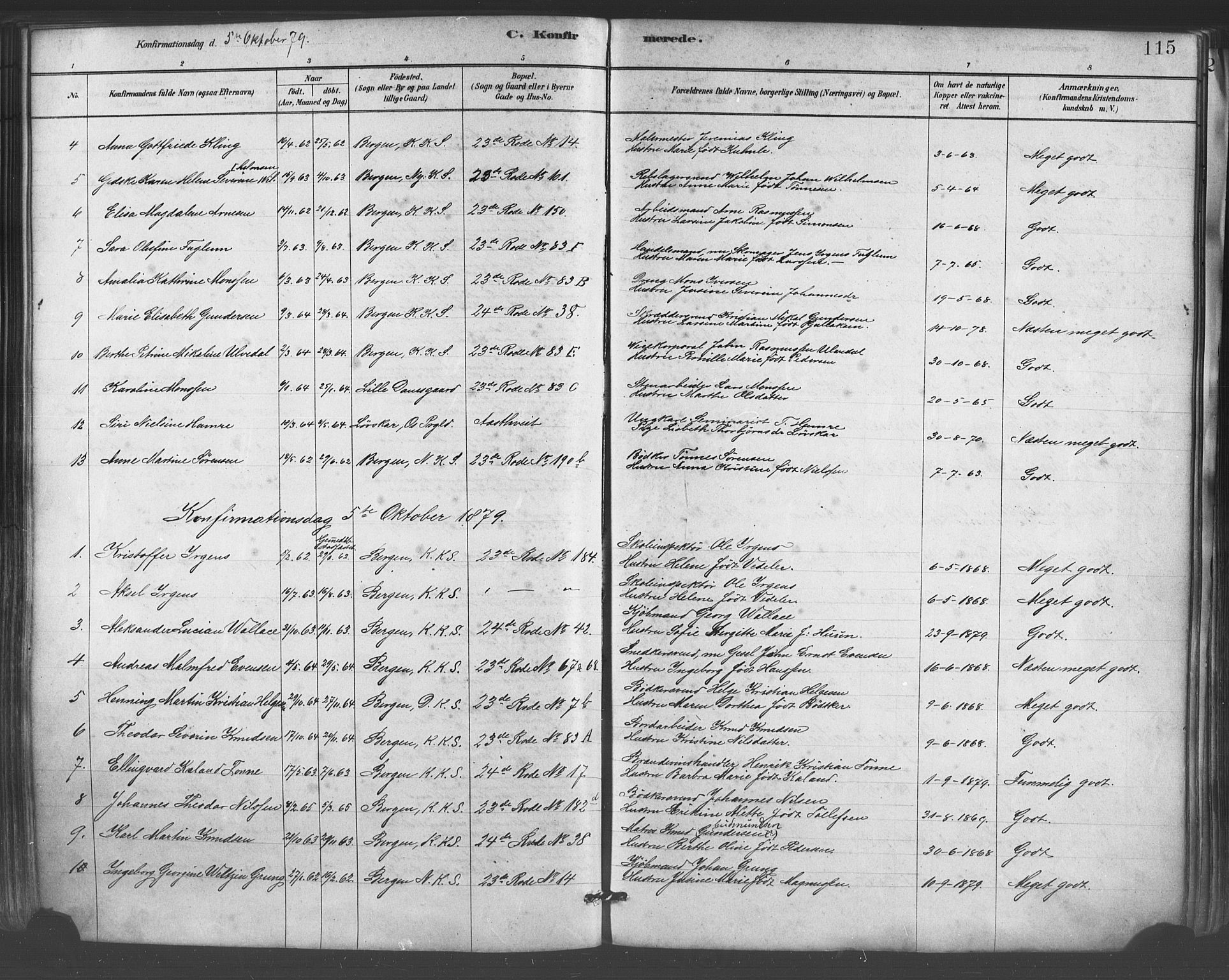 Mariakirken Sokneprestembete, SAB/A-76901/H/Haa/L0007: Parish register (official) no. A 7, 1878-1893, p. 115