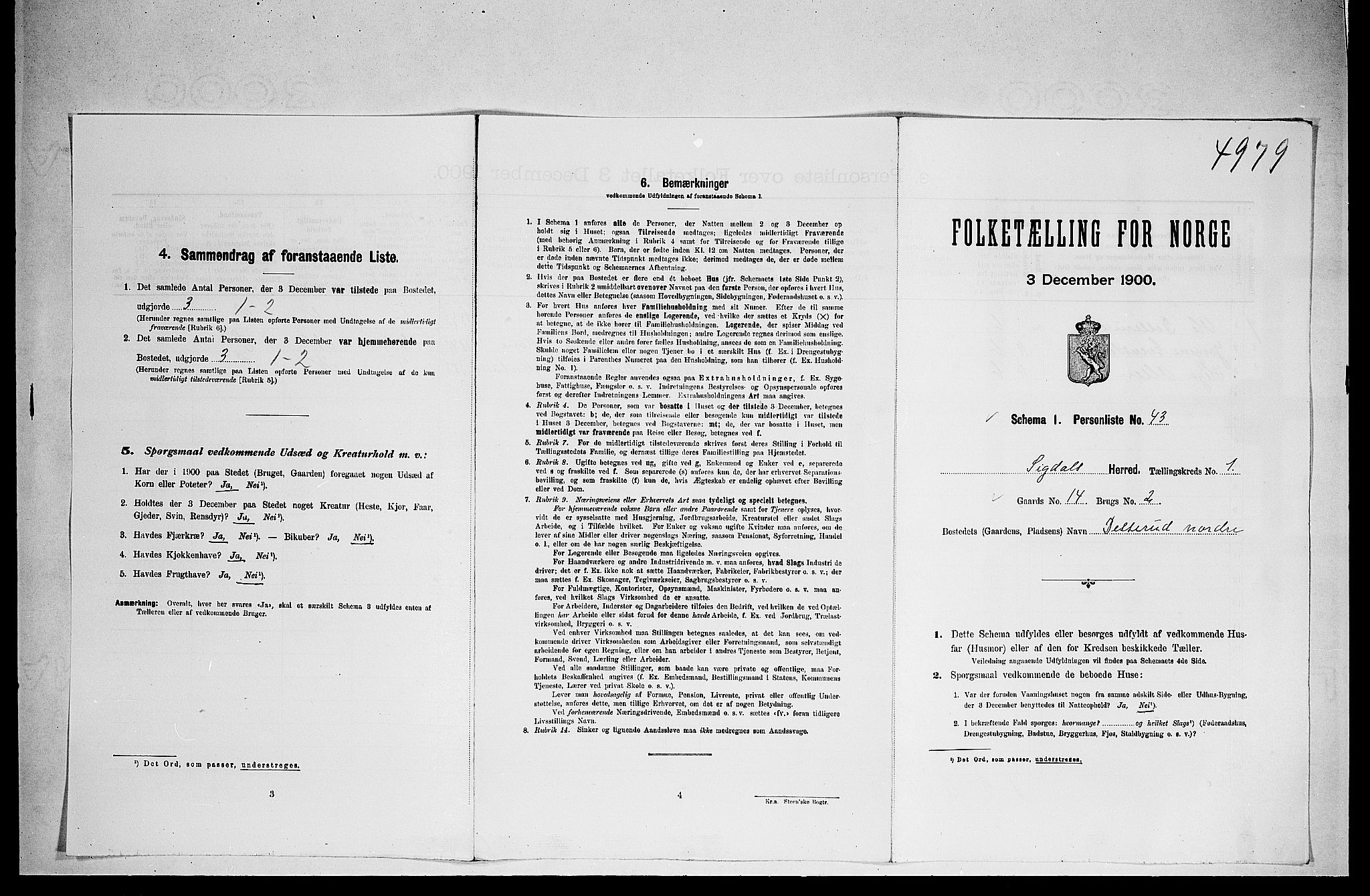 RA, 1900 census for Sigdal, 1900, p. 172