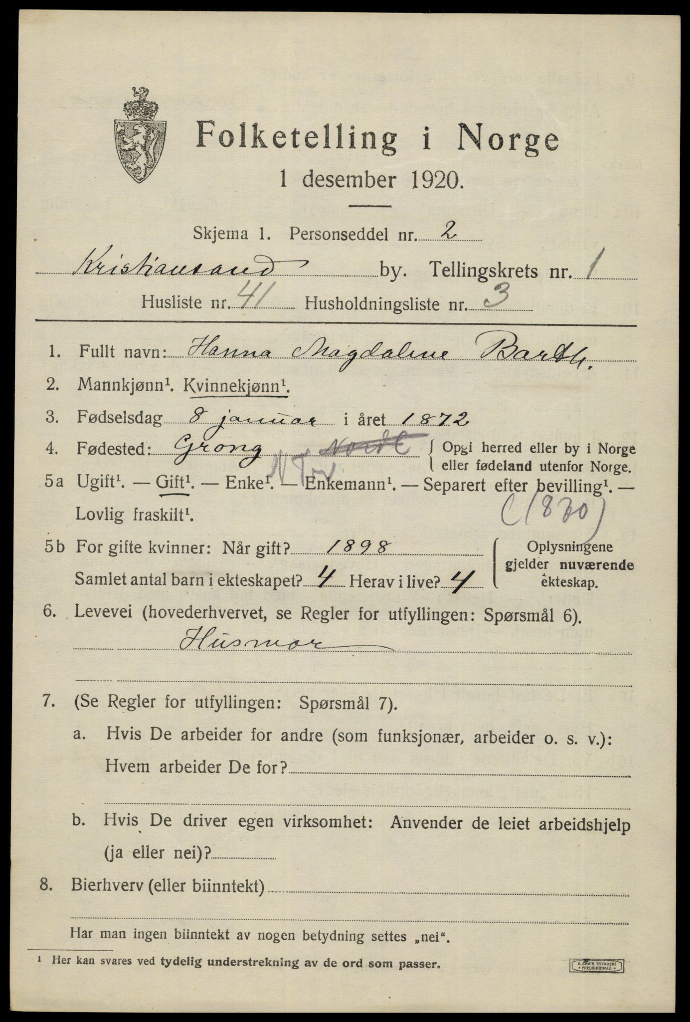 SAK, 1920 census for Kristiansand, 1920, p. 11853
