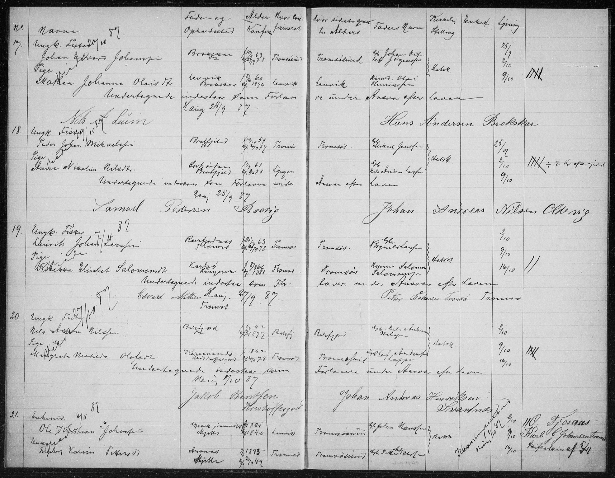 Tromsøysund sokneprestkontor, SATØ/S-1304/H/Hc/L0057: Banns register no. 57, 1887-1894