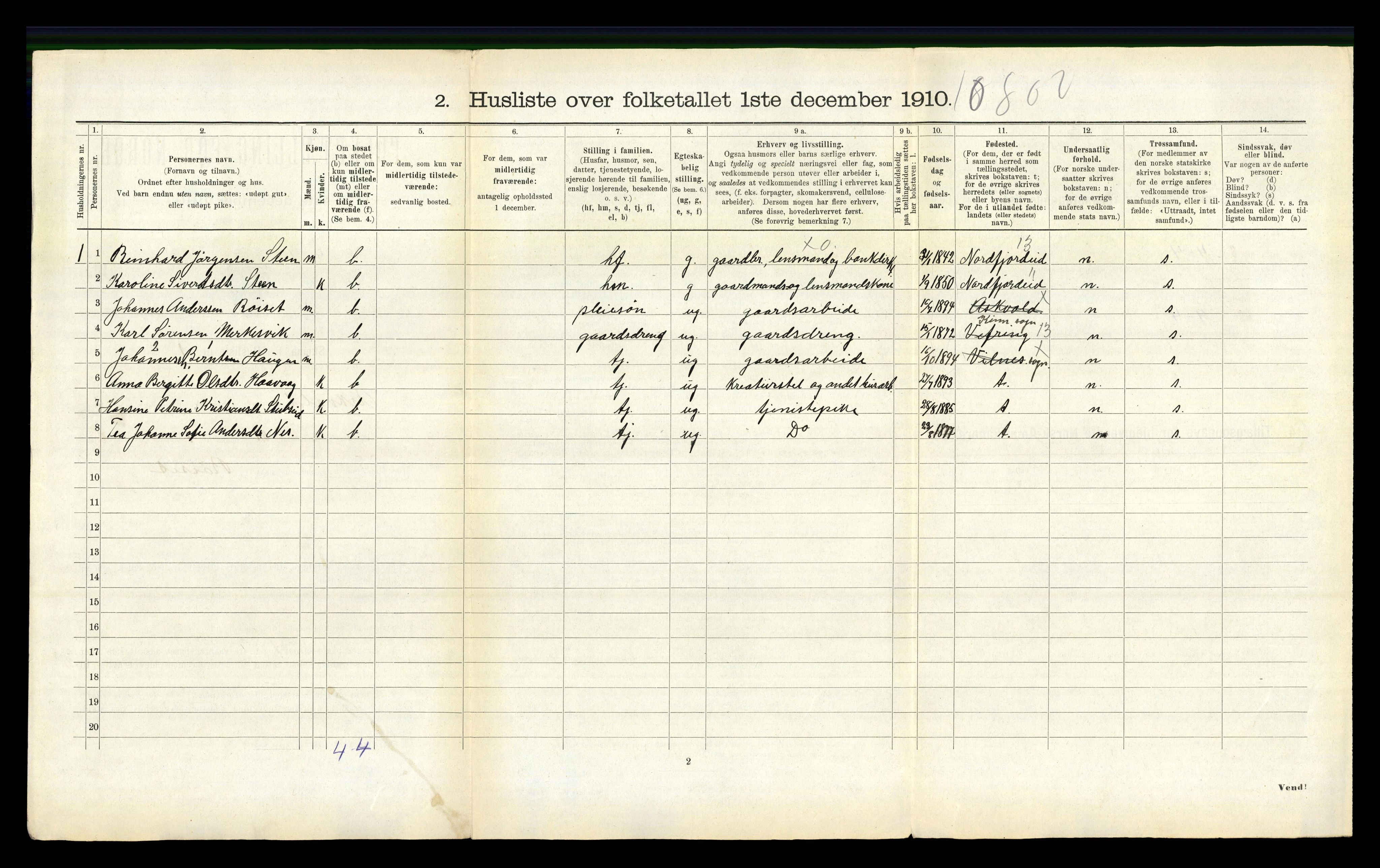 RA, 1910 census for Askvoll, 1910, p. 240