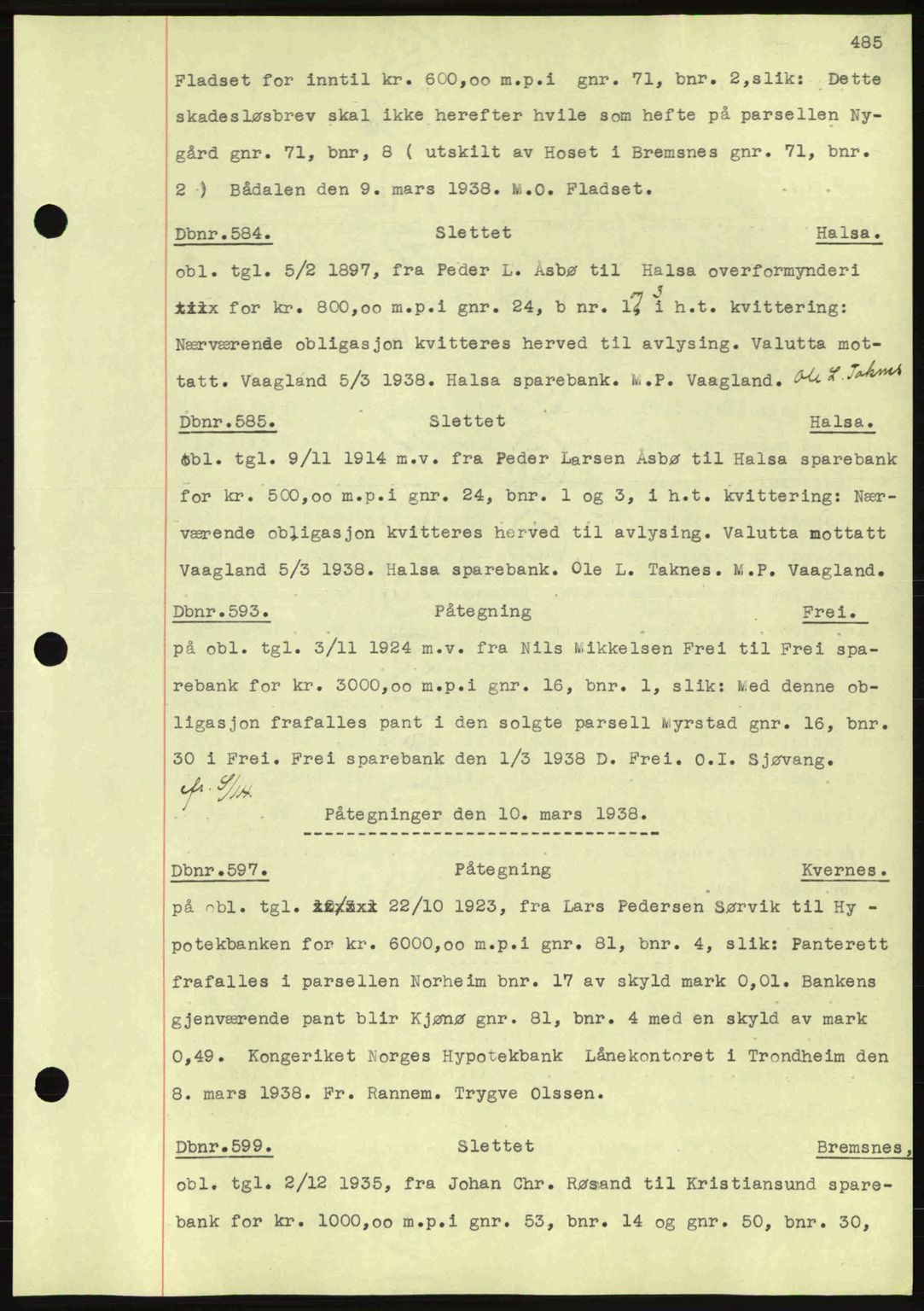 Nordmøre sorenskriveri, AV/SAT-A-4132/1/2/2Ca: Mortgage book no. C80, 1936-1939, Diary no: : 584/1938