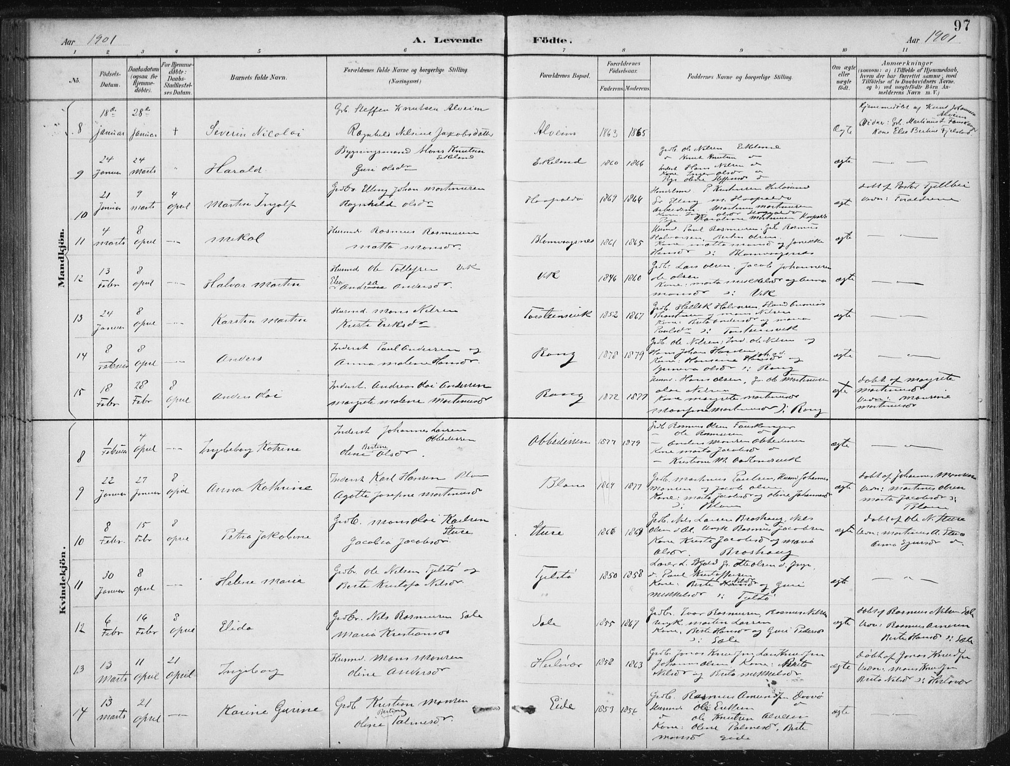 Herdla Sokneprestembete, SAB/A-75701/H/Haa: Parish register (official) no. A 4, 1891-1905, p. 97