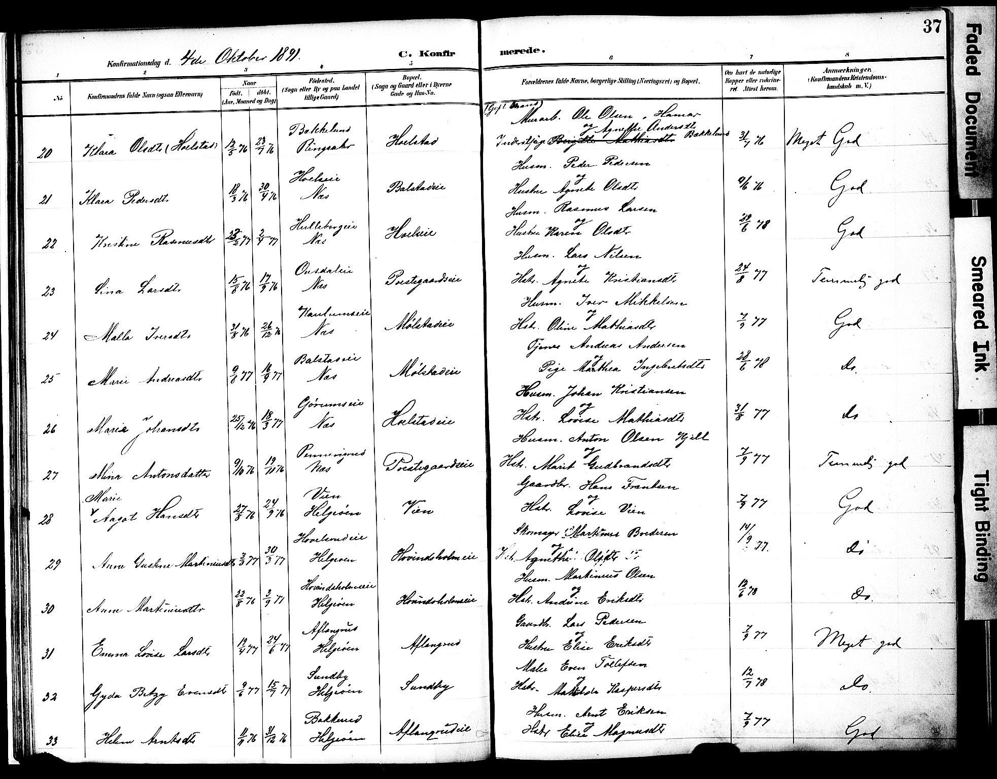 Nes prestekontor, Hedmark, AV/SAH-PREST-020/K/Ka/L0010: Parish register (official) no. 10, 1887-1905, p. 37