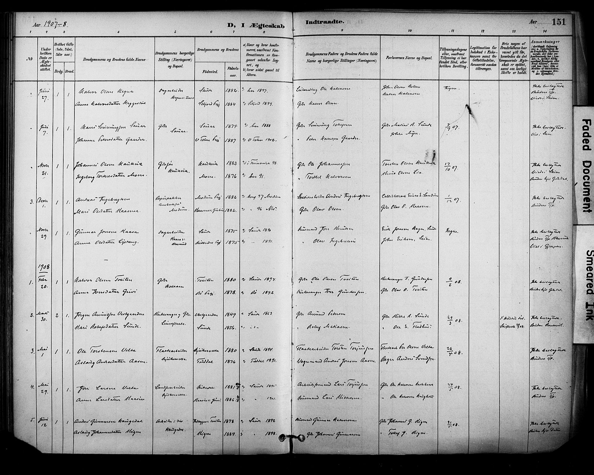 Sauherad kirkebøker, SAKO/A-298/F/Fa/L0009: Parish register (official) no. I 9, 1887-1912, p. 151