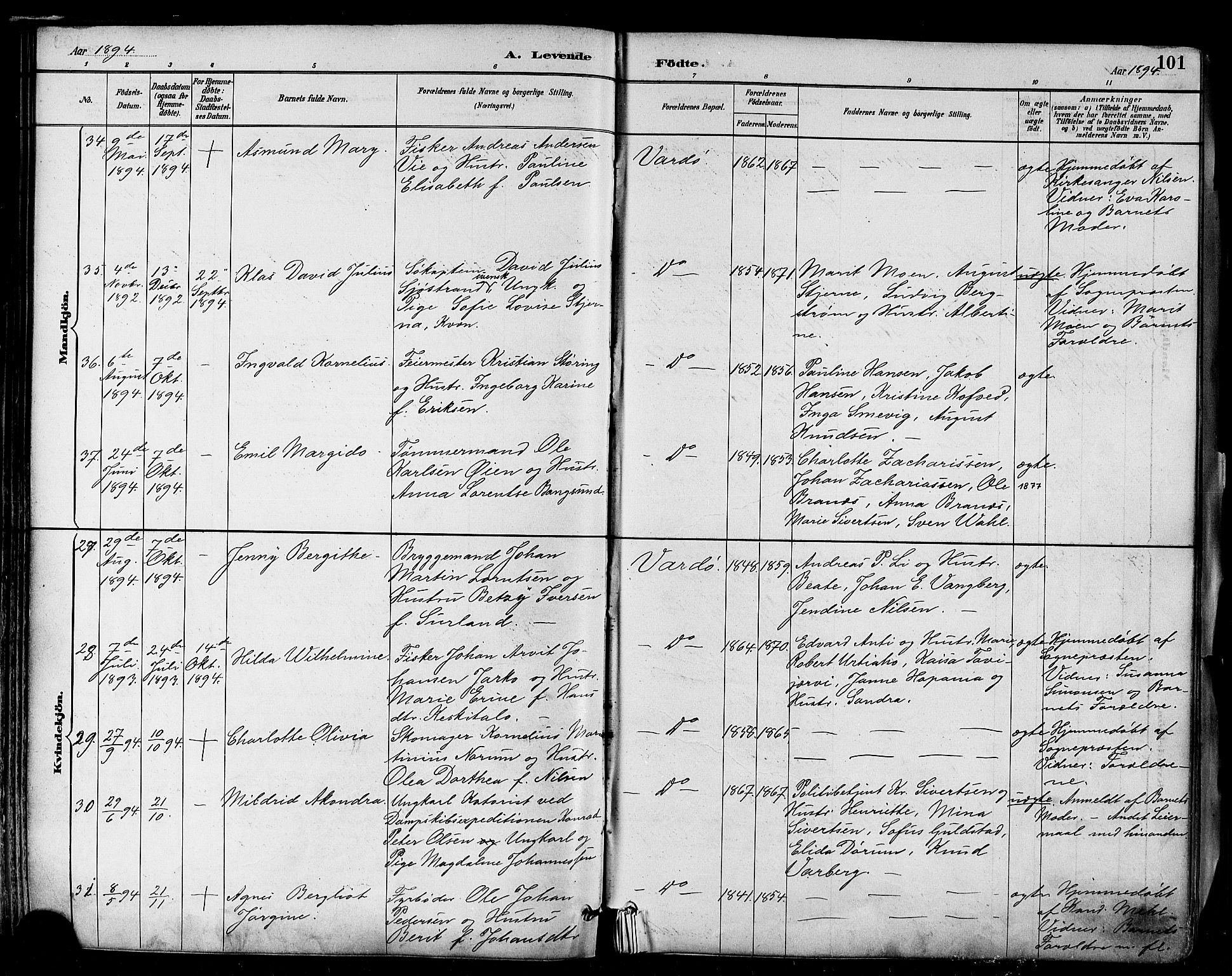 Vardø sokneprestkontor, AV/SATØ-S-1332/H/Ha/L0007kirke: Parish register (official) no. 7, 1886-1897, p. 101