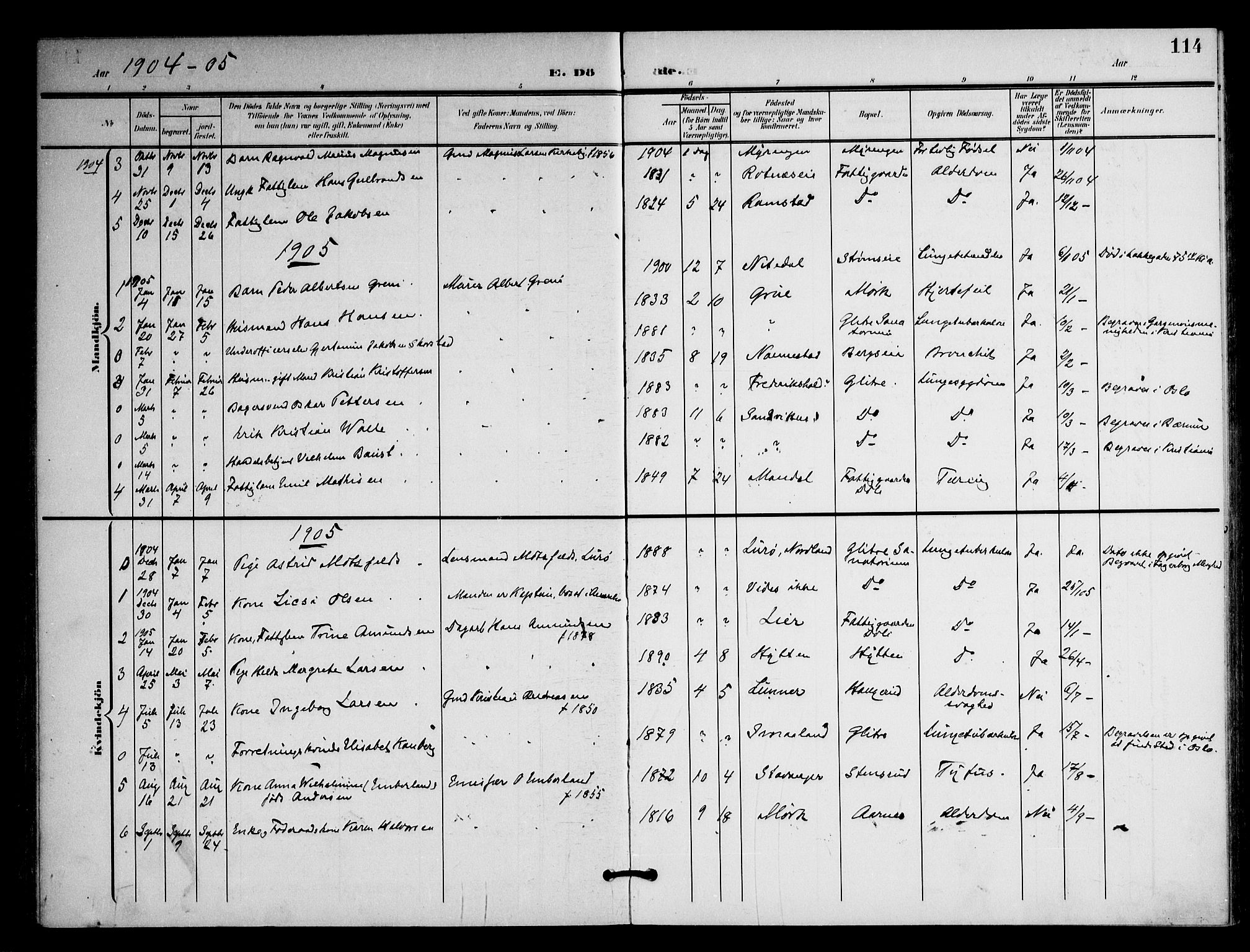 Nittedal prestekontor Kirkebøker, AV/SAO-A-10365a/F/Fb/L0002: Parish register (official) no. II 2, 1902-1921, p. 114