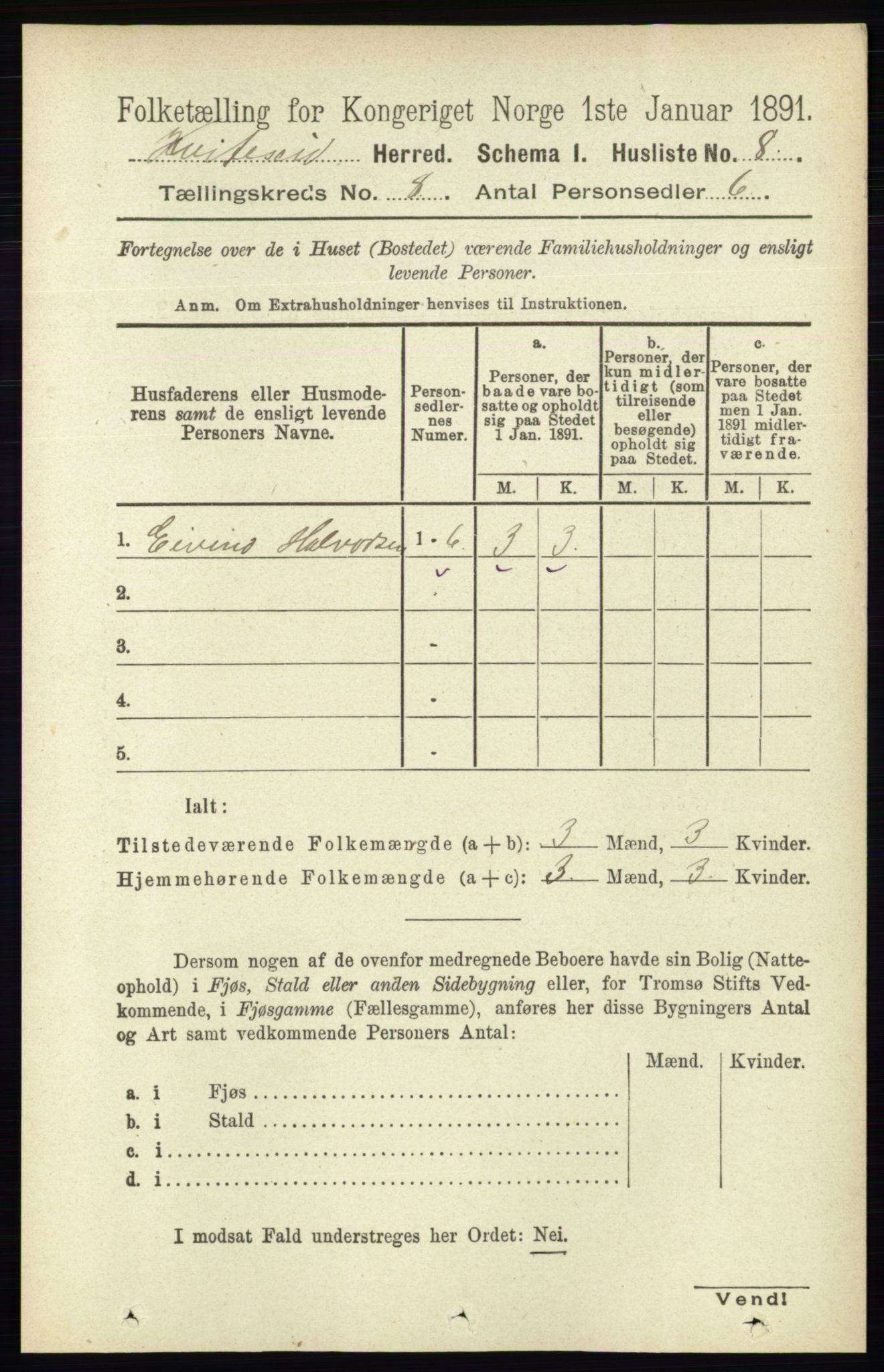 RA, 1891 census for 0829 Kviteseid, 1891, p. 1556