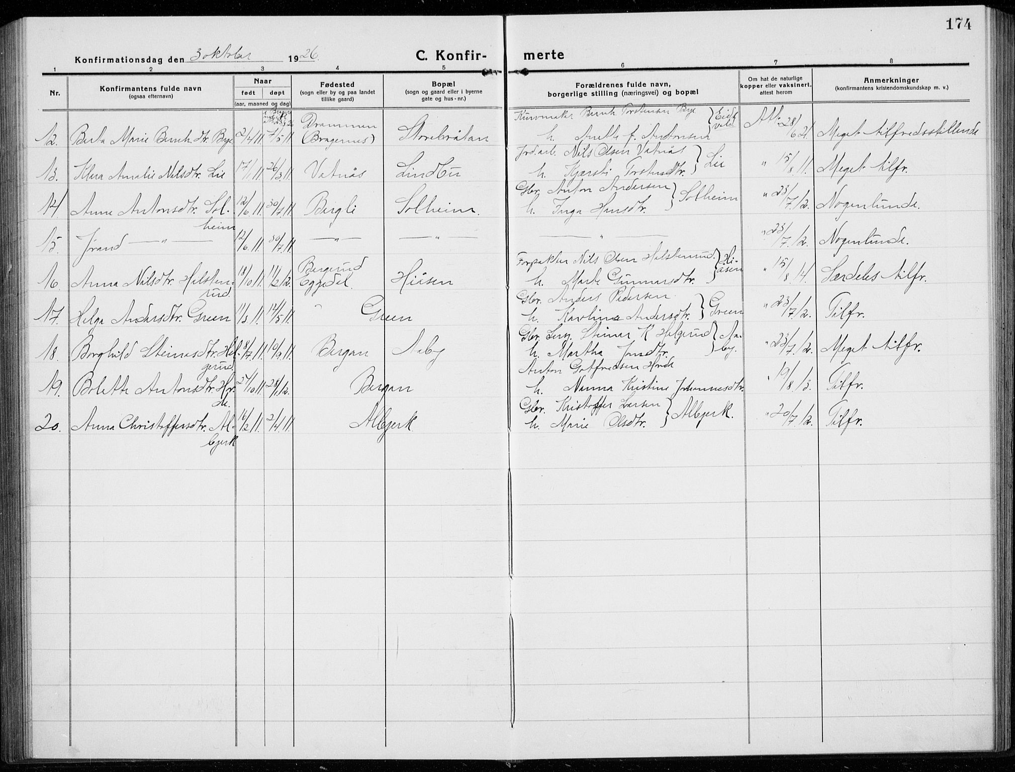 Sigdal kirkebøker, AV/SAKO-A-245/G/Ga/L0007: Parish register (copy) no. I 7, 1917-1935, p. 174