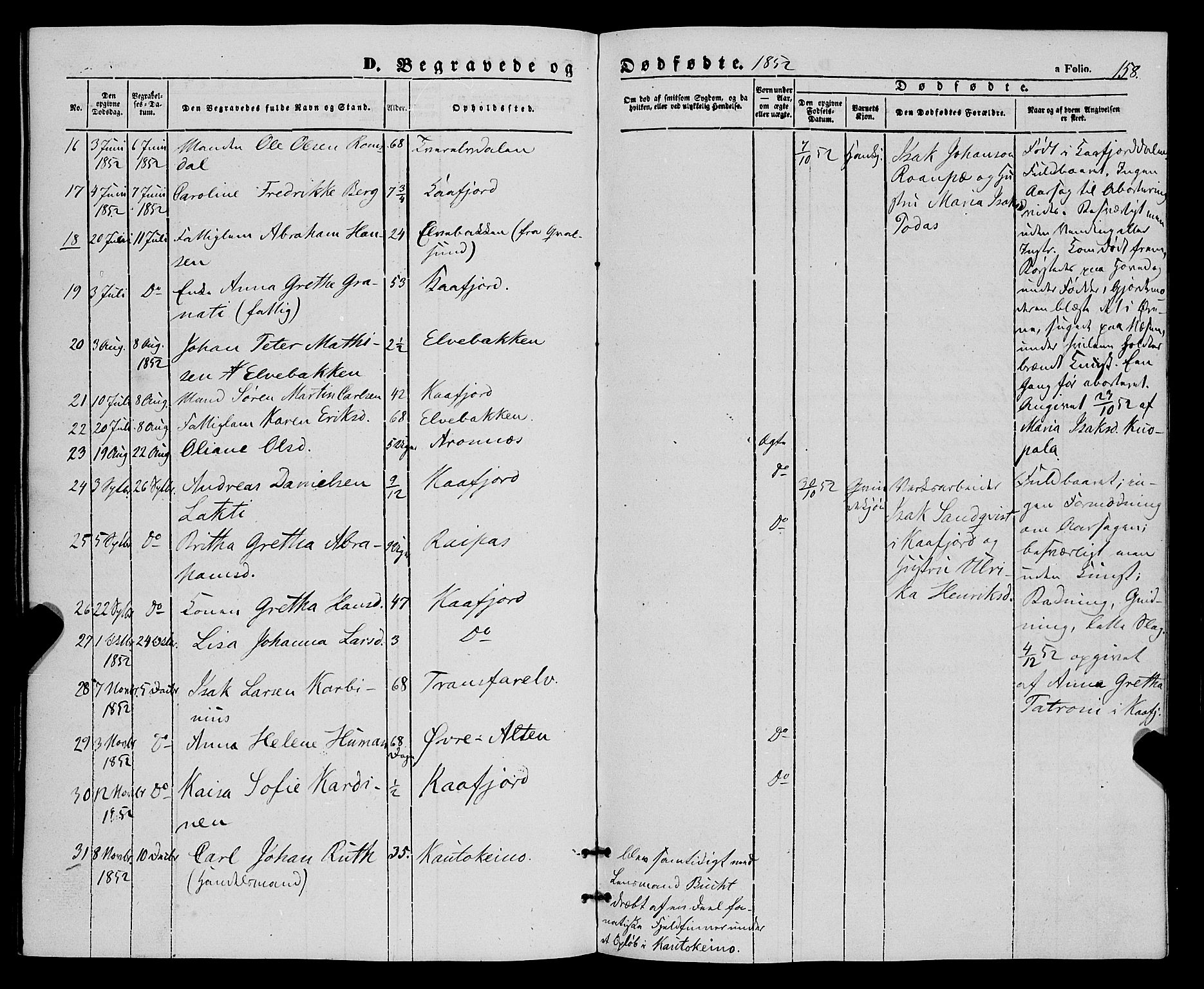 Talvik sokneprestkontor, AV/SATØ-S-1337/H/Ha/L0016kirke: Parish register (official) no. 16, 1847-1857, p. 158