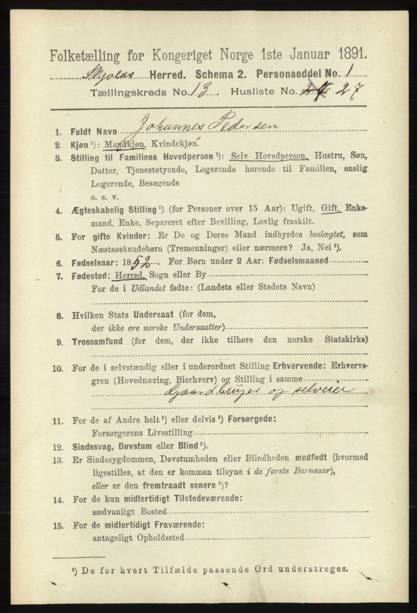 RA, 1891 census for 1154 Skjold, 1891, p. 2517