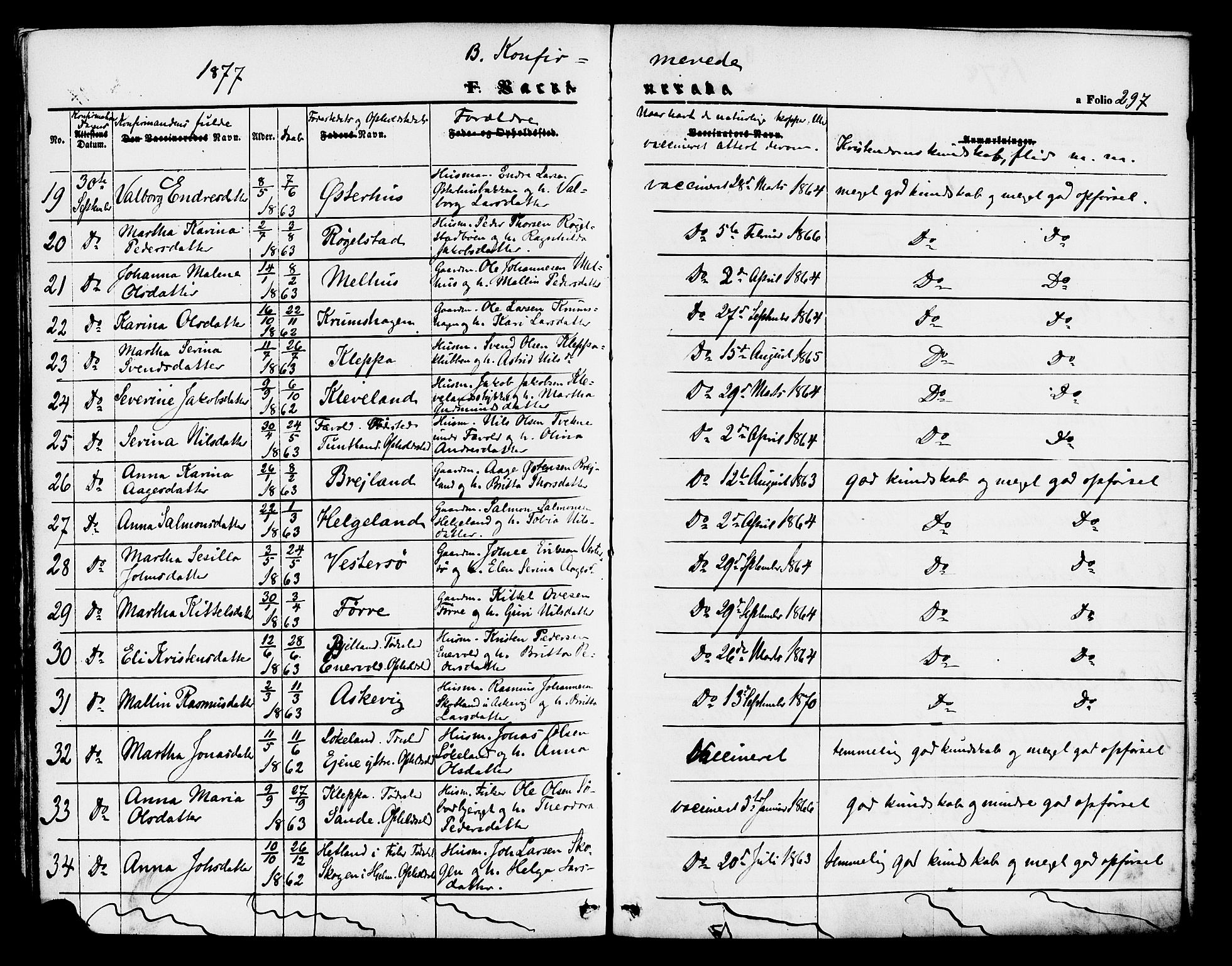 Hjelmeland sokneprestkontor, AV/SAST-A-101843/01/IV/L0011: Parish register (official) no. A 11, 1861-1878, p. 297