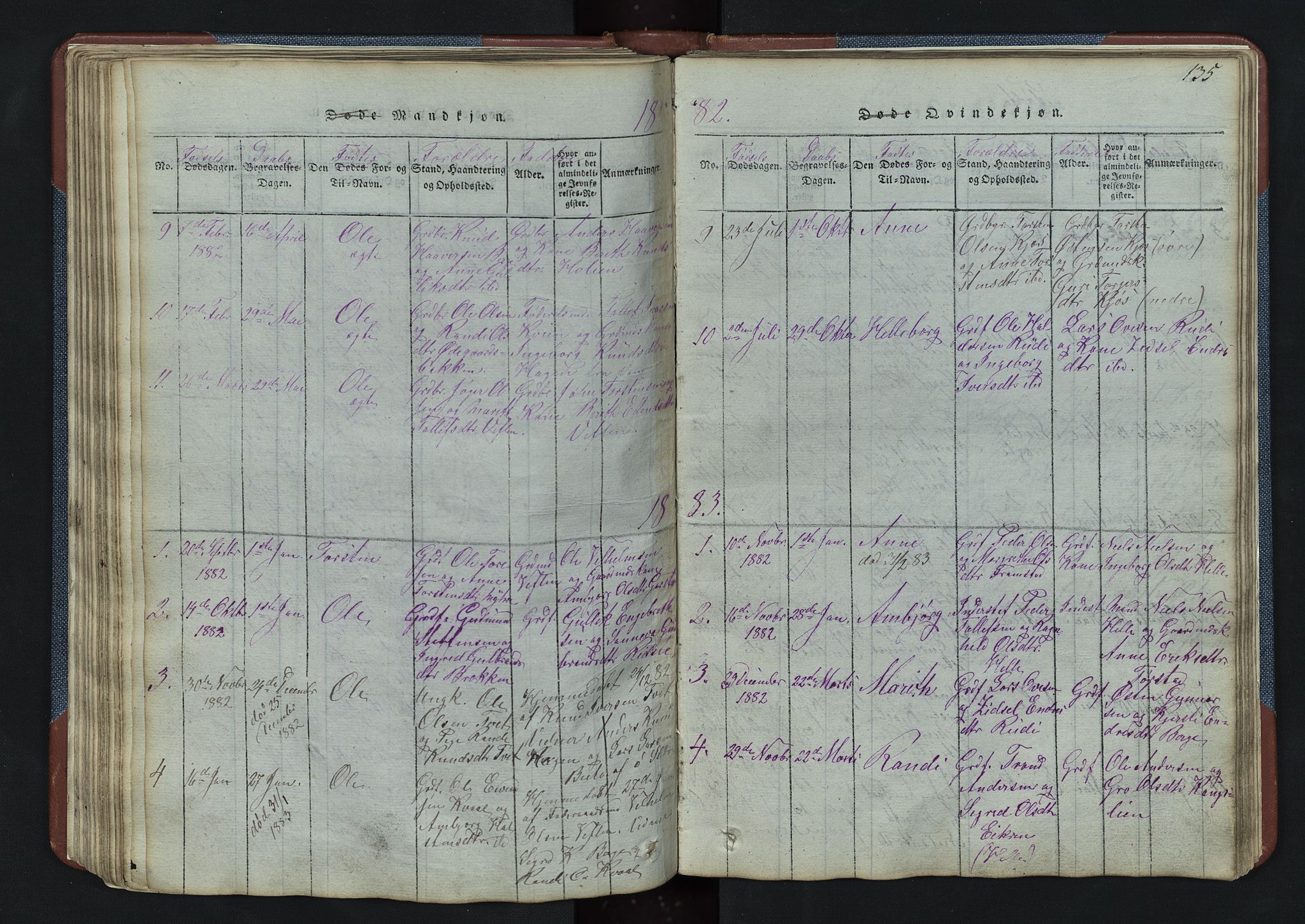 Vang prestekontor, Valdres, SAH/PREST-140/H/Hb/L0003: Parish register (copy) no. 3, 1814-1892, p. 135