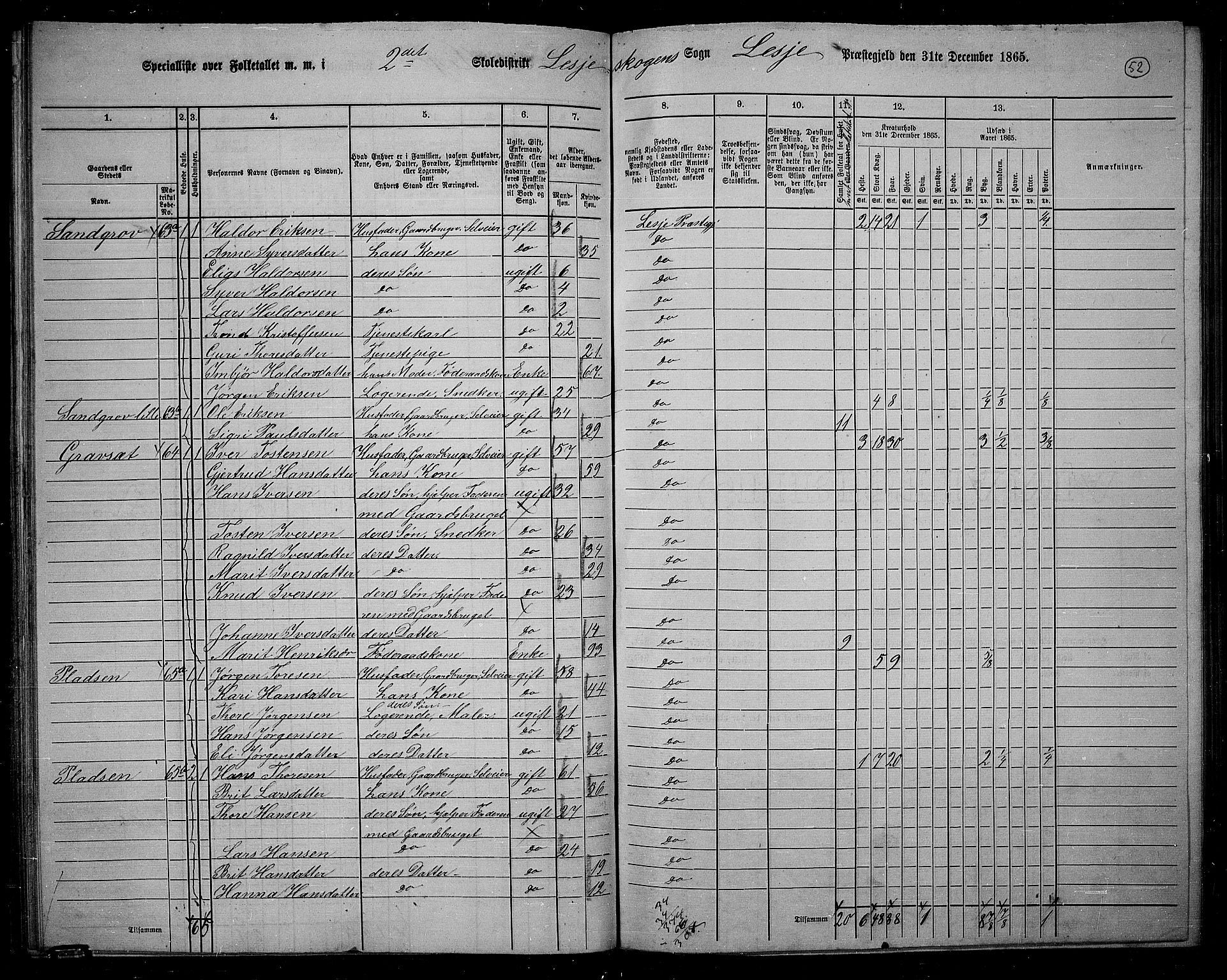 RA, 1865 census for Lesja, 1865, p. 47
