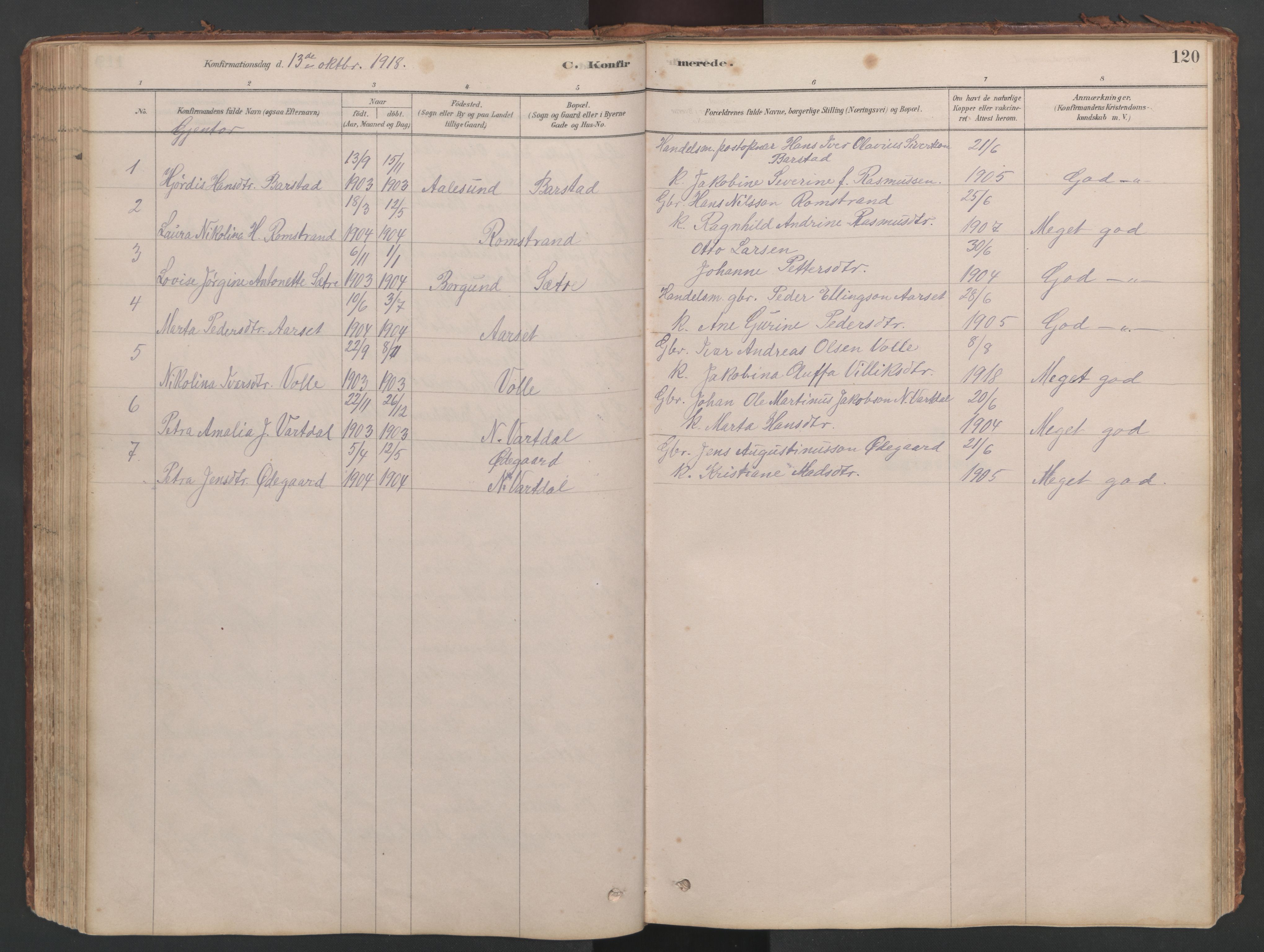 Ministerialprotokoller, klokkerbøker og fødselsregistre - Møre og Romsdal, SAT/A-1454/514/L0201: Parish register (copy) no. 514C01, 1878-1919, p. 120